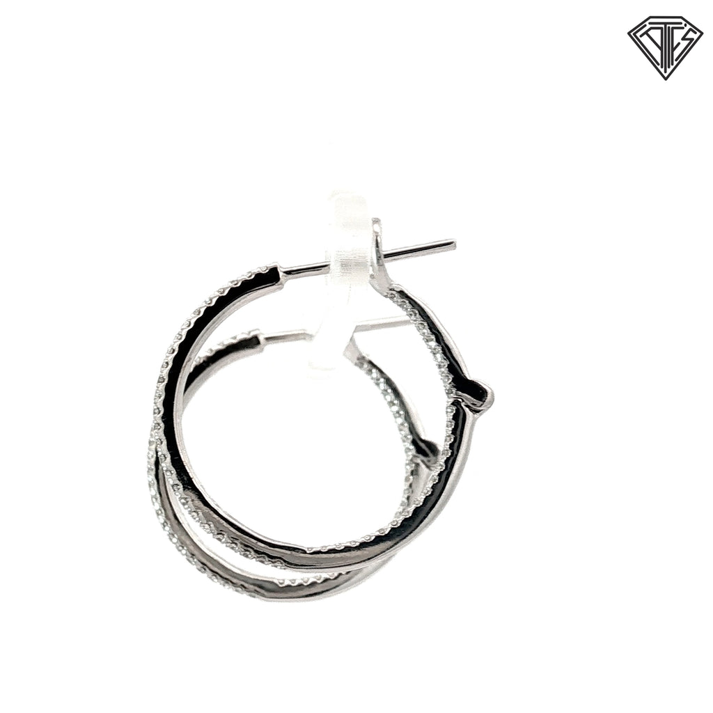 14k White Gold .40ct G SI2 Round Diamond Hoop Earrings 1"inch