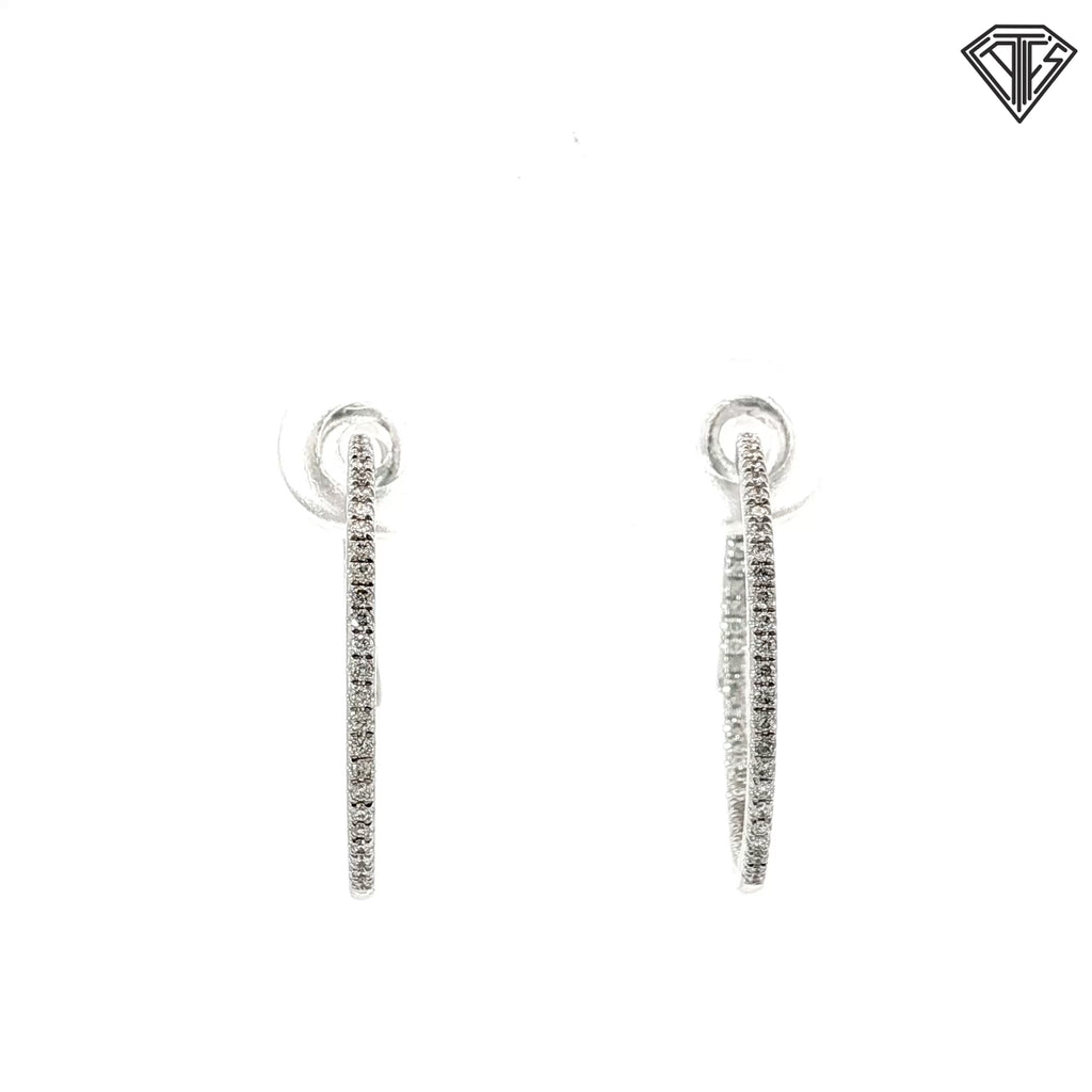 14k White Gold .40ct G SI2 Round Diamond Hoop Earrings 1"inch