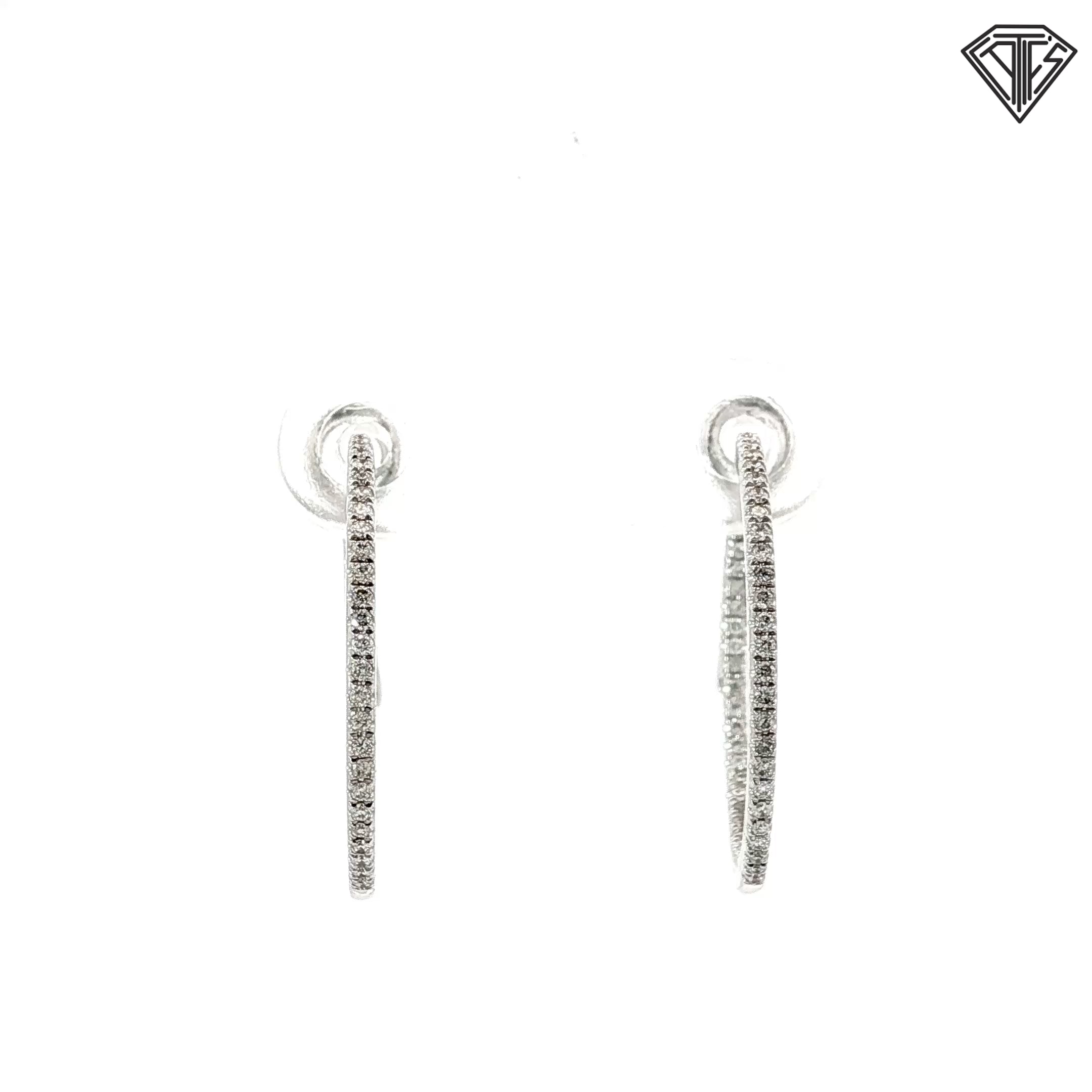 14k White Gold .40ct G SI2 Round Diamond Hoop Earrings 1"inch