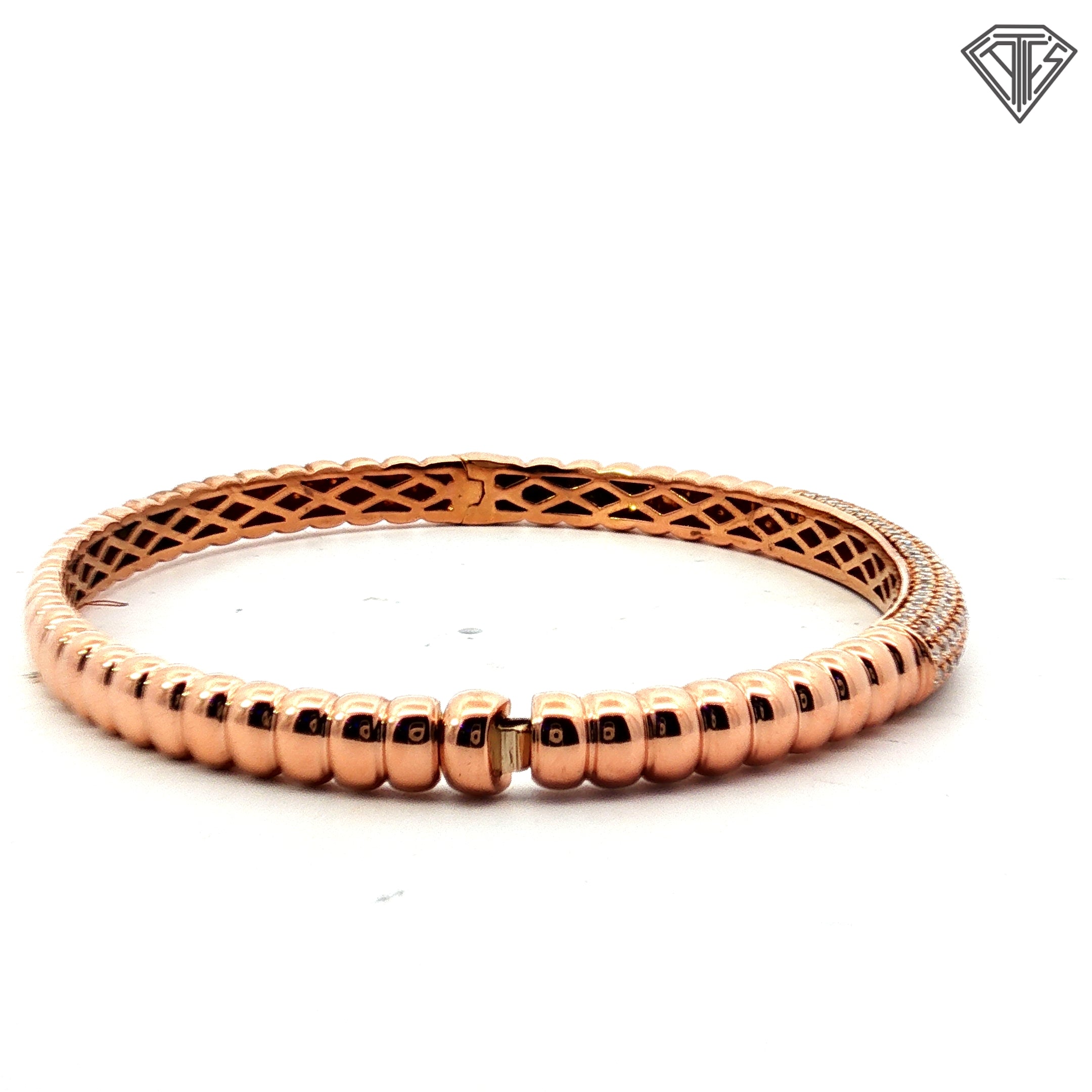 18k Rose Gold 1.00ct F VS2 Round Diamond Pave Bangle Bracelet 16.00 gram 4.7mm