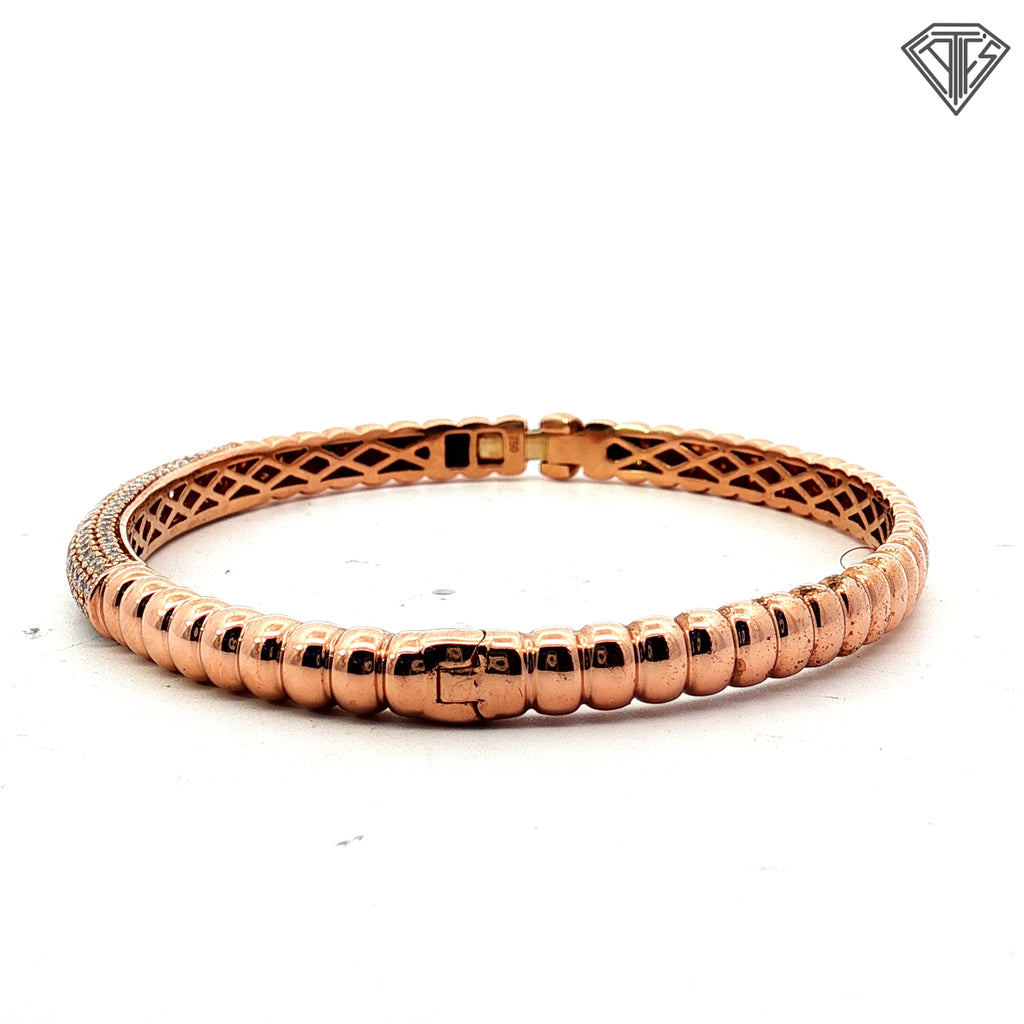 18k Rose Gold 1.00ct F VS2 Round Diamond Pave Bangle Bracelet 16.00 gram 4.7mm