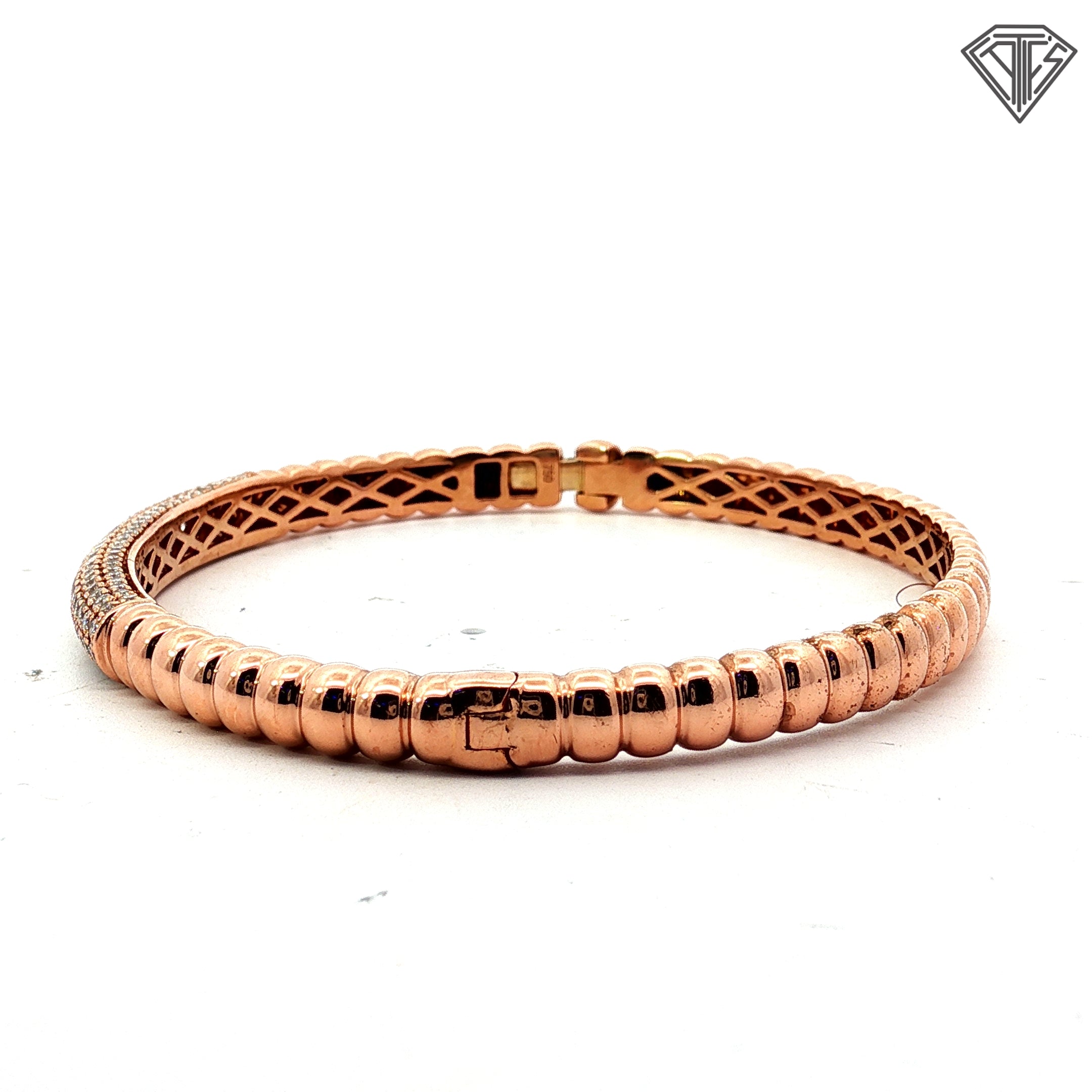 18k Rose Gold 1.00ct F VS2 Round Diamond Pave Bangle Bracelet 16.00 gram 4.7mm