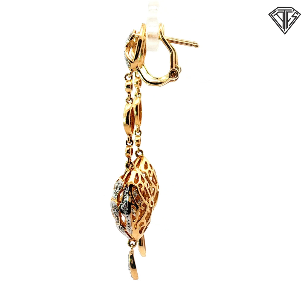 14k Yellow Gold Diamond Accent Multi-Shape Tear Drop Dangle French Hook Earrings 6.2 gram 2"inch