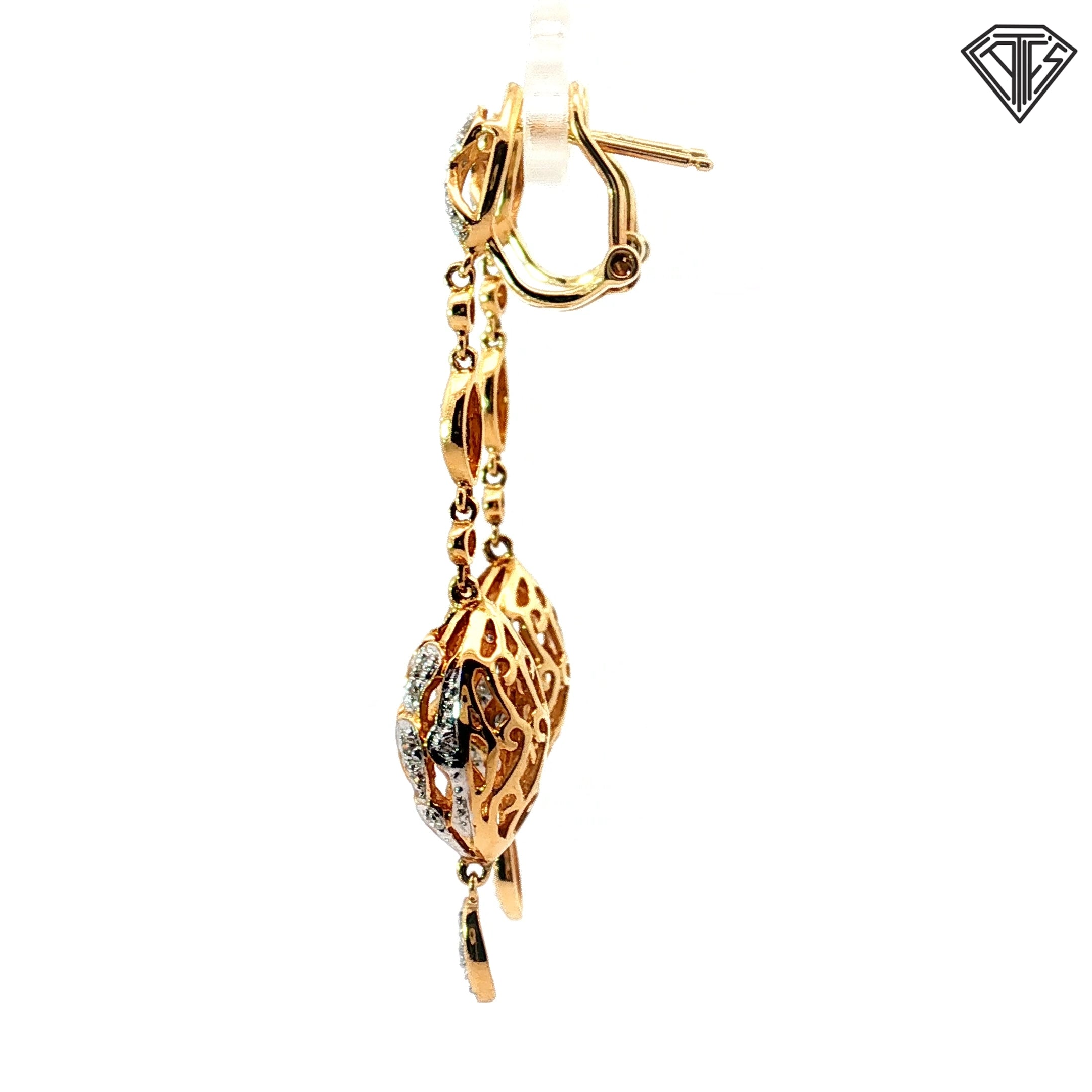 14k Yellow Gold Diamond Accent Multi-Shape Tear Drop Dangle French Hook Earrings 6.2 gram 2"inch