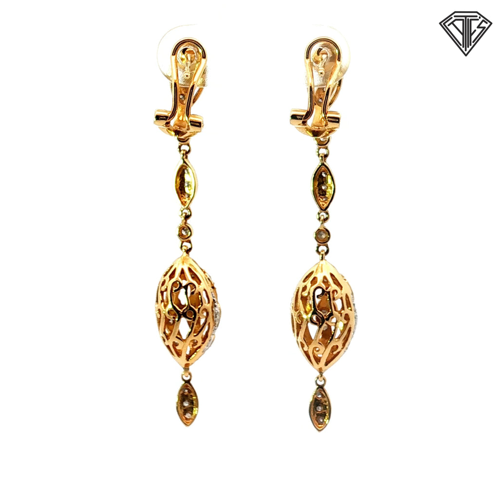 14k Yellow Gold Diamond Accent Multi-Shape Tear Drop Dangle French Hook Earrings 6.2 gram 2"inch