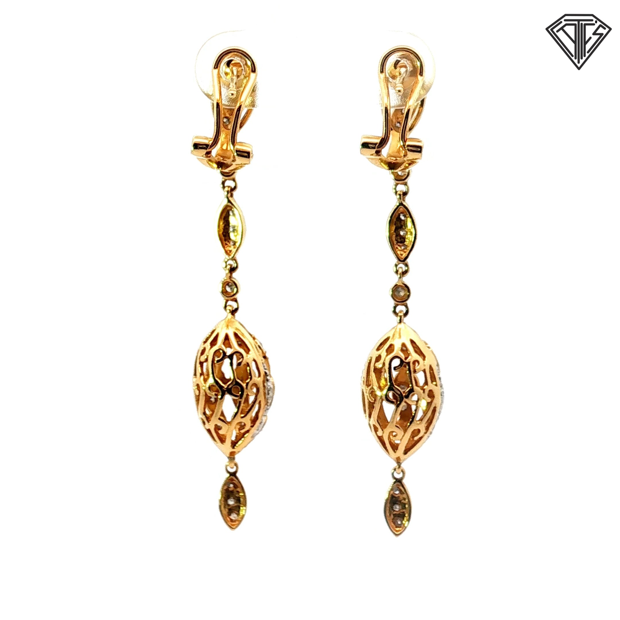 14k Yellow Gold Diamond Accent Multi-Shape Tear Drop Dangle French Hook Earrings 6.2 gram 2"inch