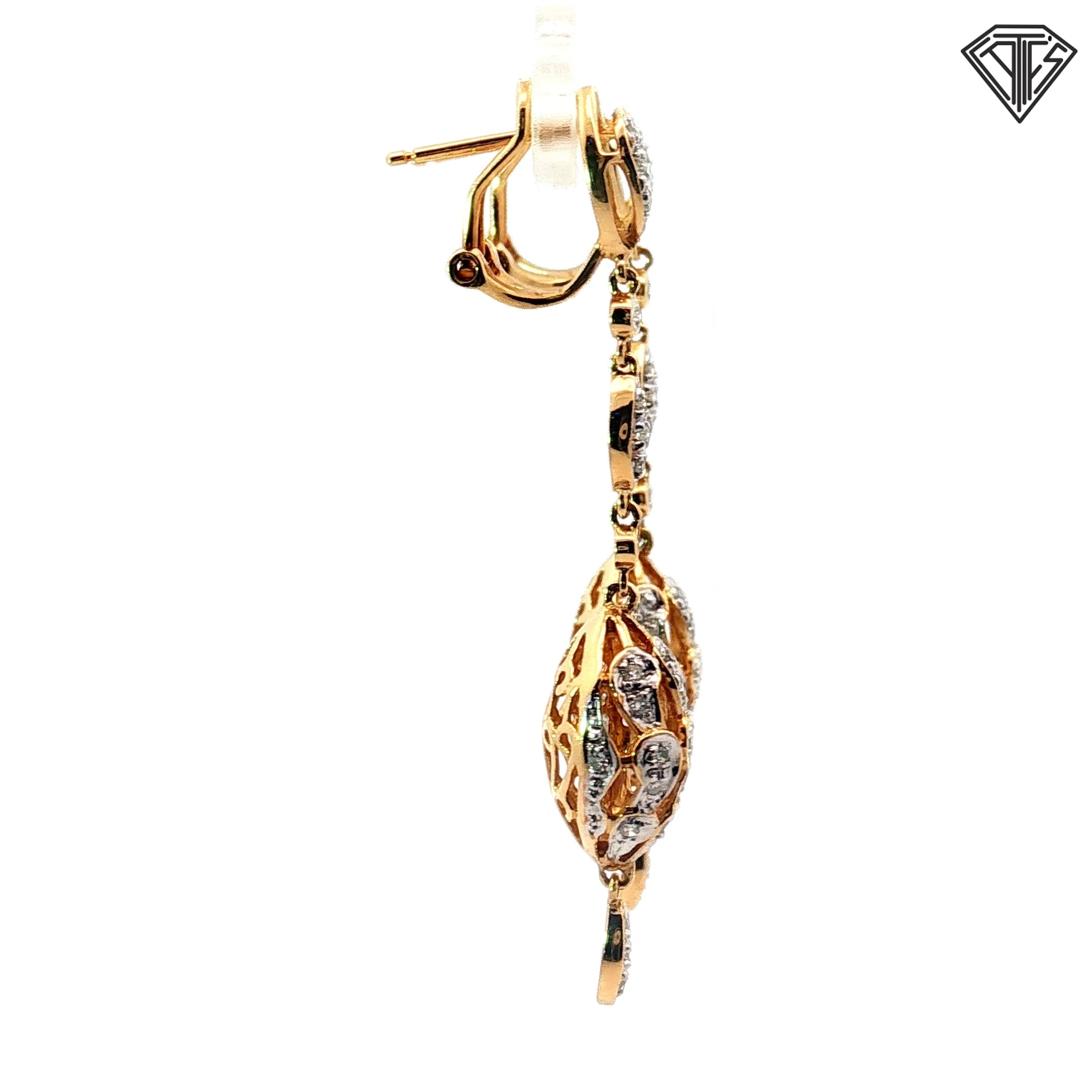 14k Yellow Gold Diamond Accent Multi-Shape Tear Drop Dangle French Hook Earrings 6.2 gram 2"inch