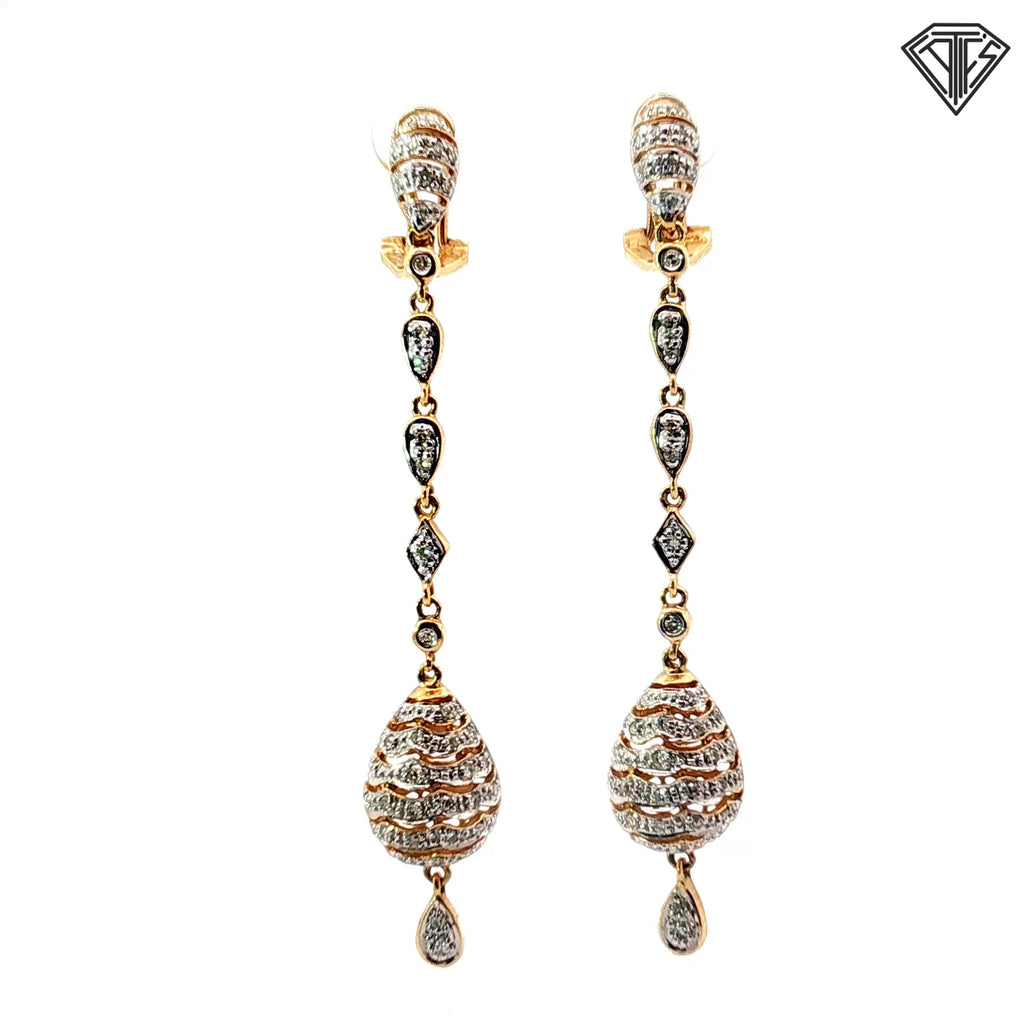 14k Two Tone Diamond Accent Multi-Shape Tear drop Dangle French Hook  Earrings 6.6 gram 2.5"inch