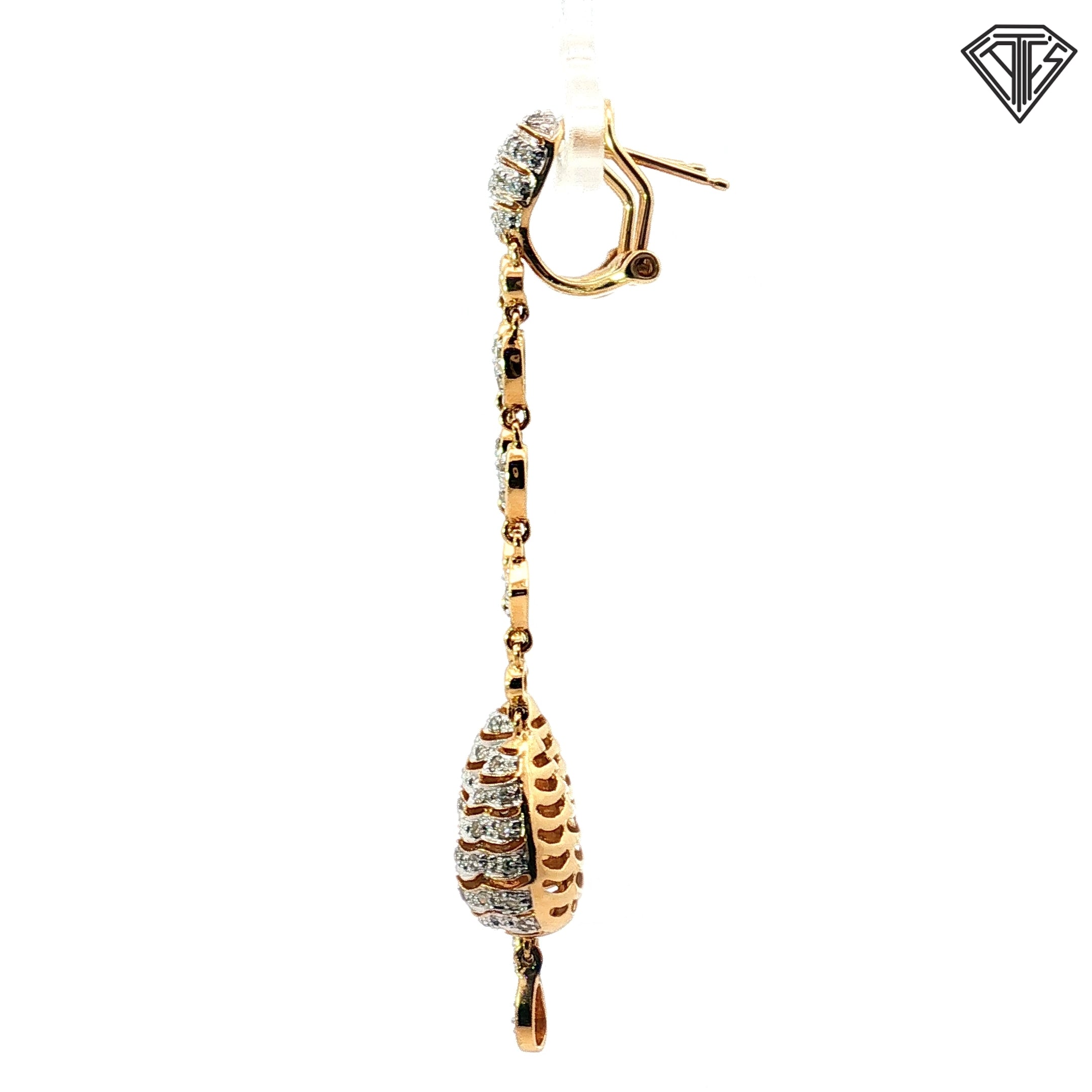 14k Two Tone Diamond Accent Multi-Shape Tear drop Dangle French Hook  Earrings 6.6 gram 2.5"inch