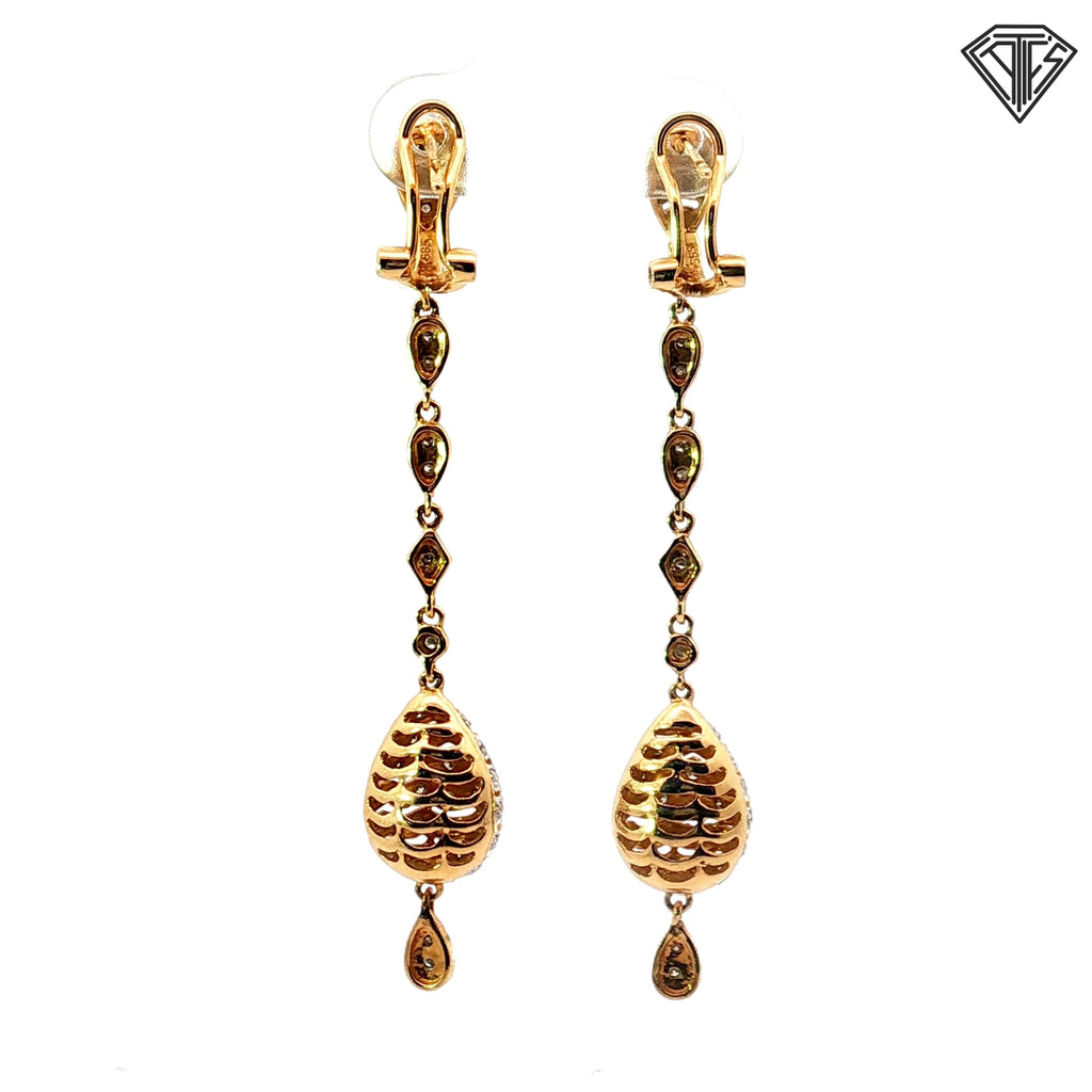 14k Two Tone Diamond Accent Multi-Shape Tear drop Dangle French Hook  Earrings 6.6 gram 2.5"inch