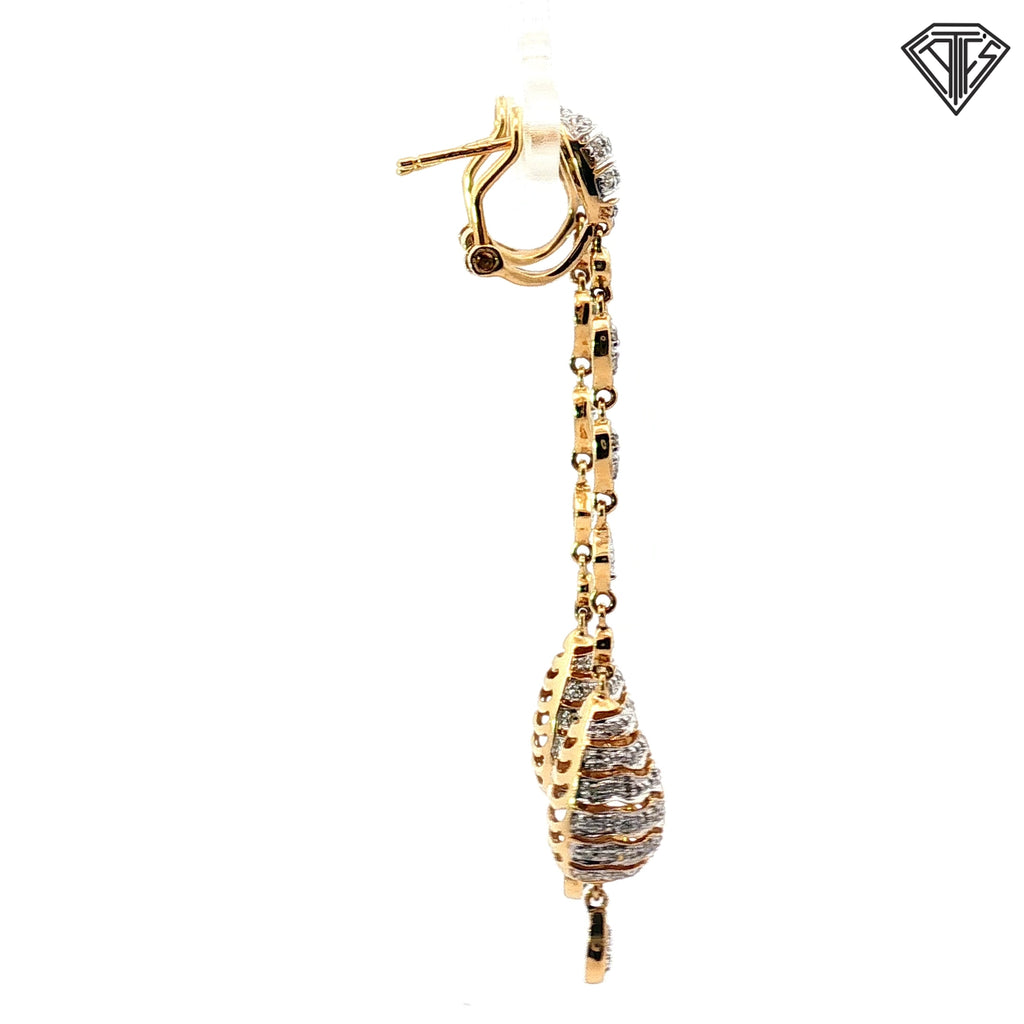 14k Two Tone Diamond Accent Multi-Shape Tear drop Dangle French Hook  Earrings 6.6 gram 2.5"inch