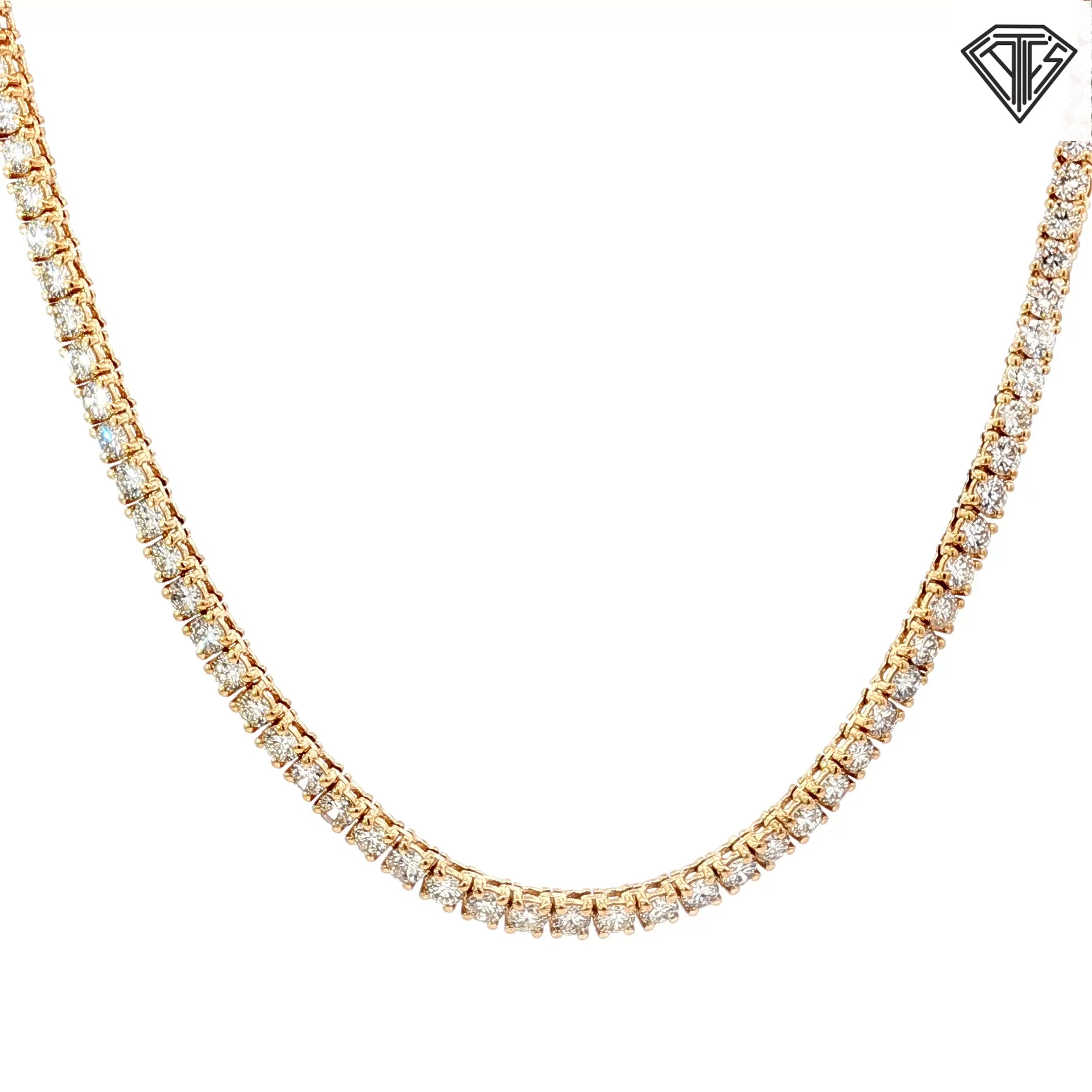 14k Yellow Gold 11.75ct F SI1/ VS2 Round Diamond Tennis Necklace 18"inch