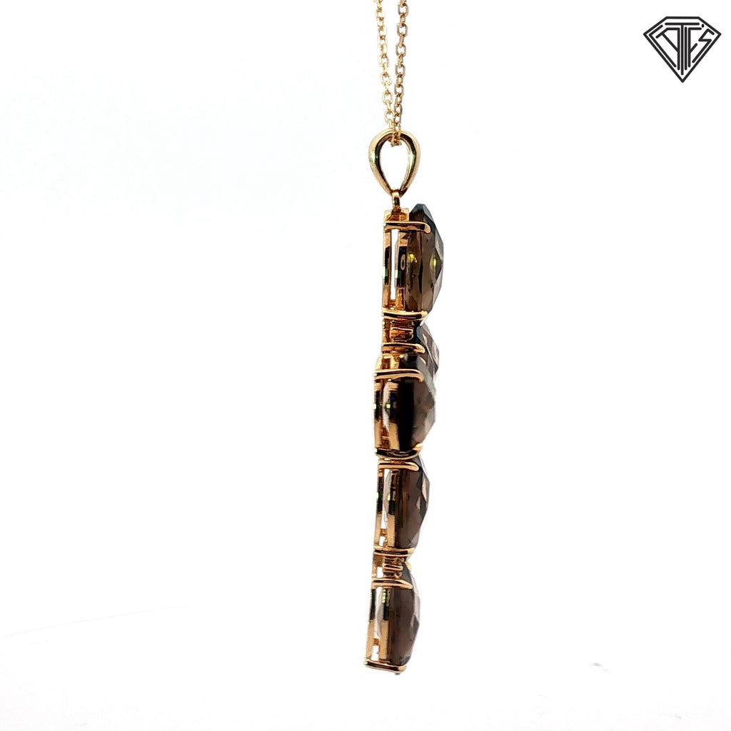 14k Yellow Gold Oval Checker Board Cut Smokey Quartz / Round Diamond Cross 2x 1 1/4"  12x10  9.5 gram