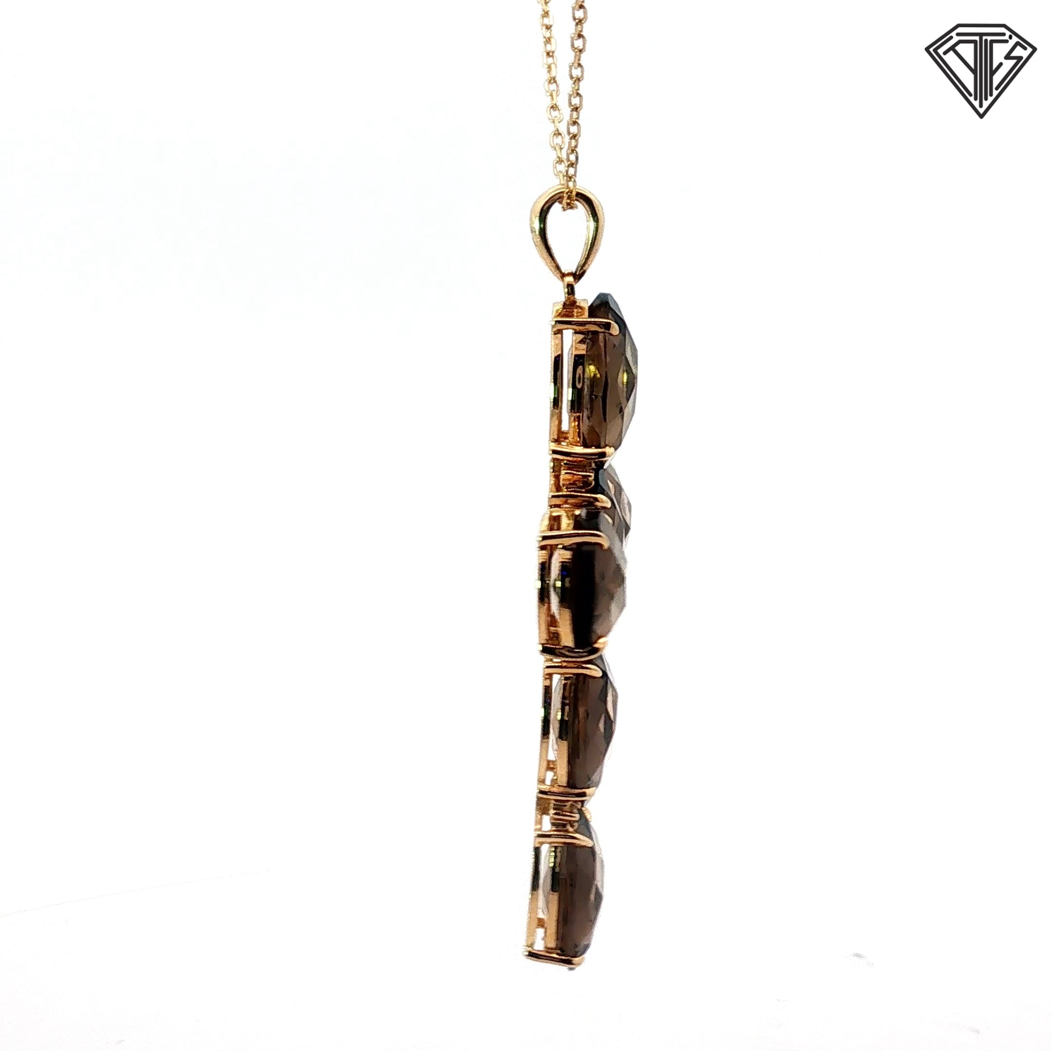 14k Yellow Gold Oval Checker Board Cut Smokey Quartz / Round Diamond Cross 2x 1 1/4"  12x10  9.5 gram