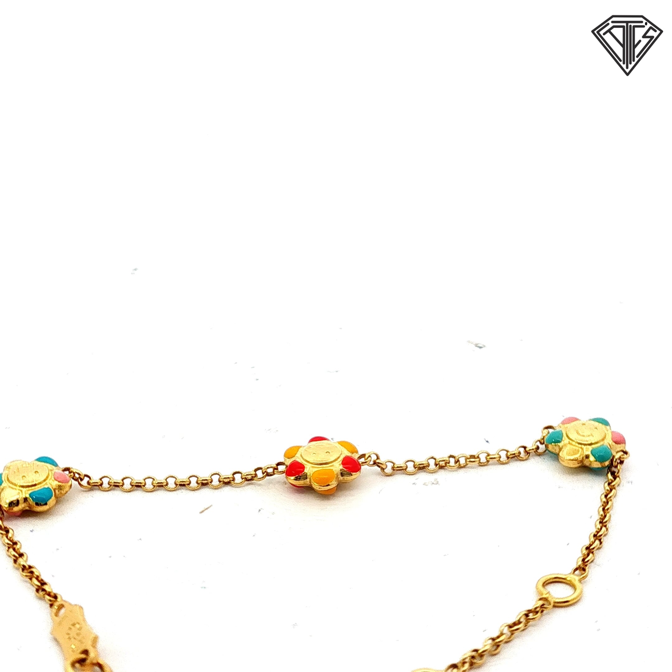 18k Yellow Gold Flower Enamel Baby Bracelet 2.6 gram 5"inch