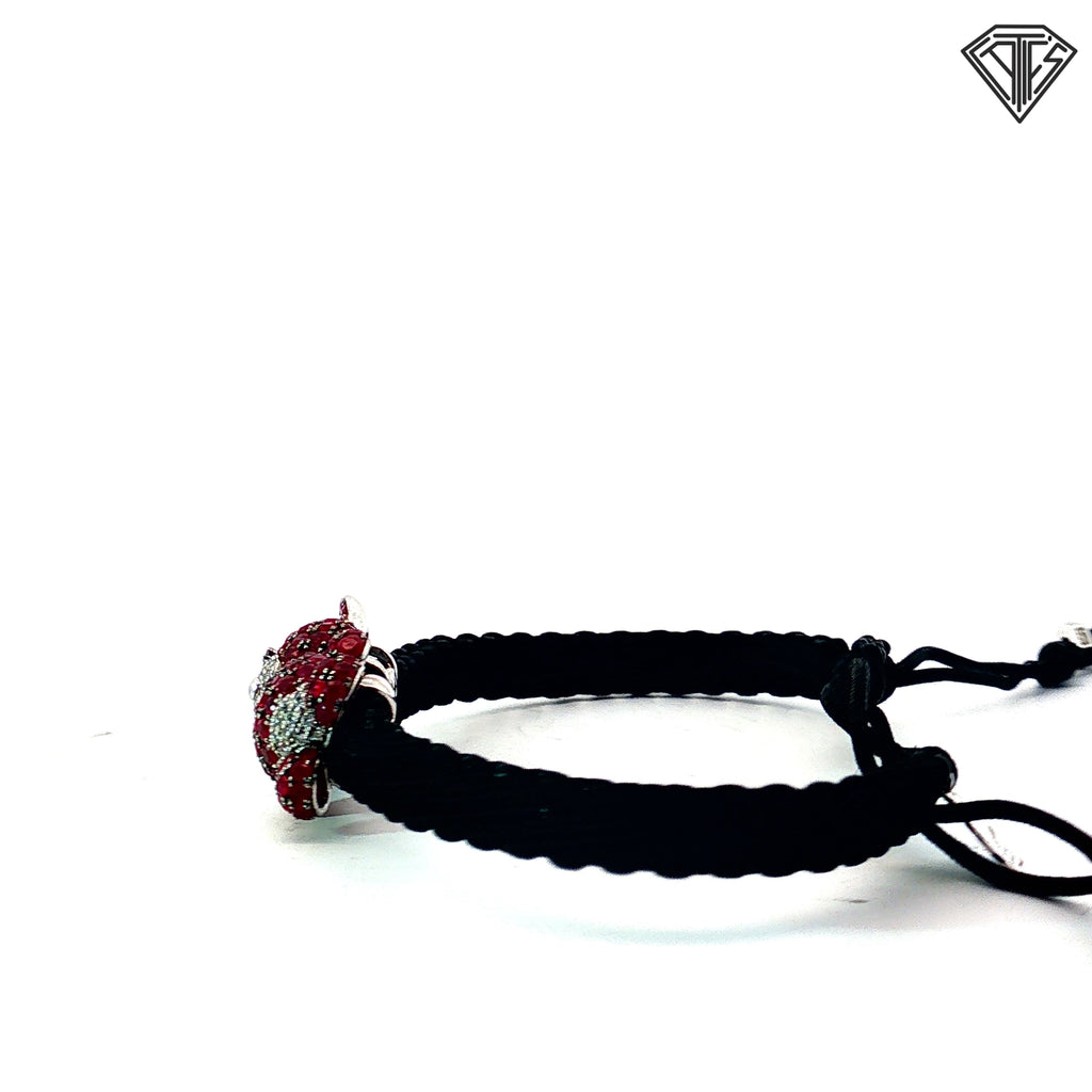 18k White Gold  Round Ruby and Round Diamond Teddy Bear Cord Bracelet Design By Pippo Perez