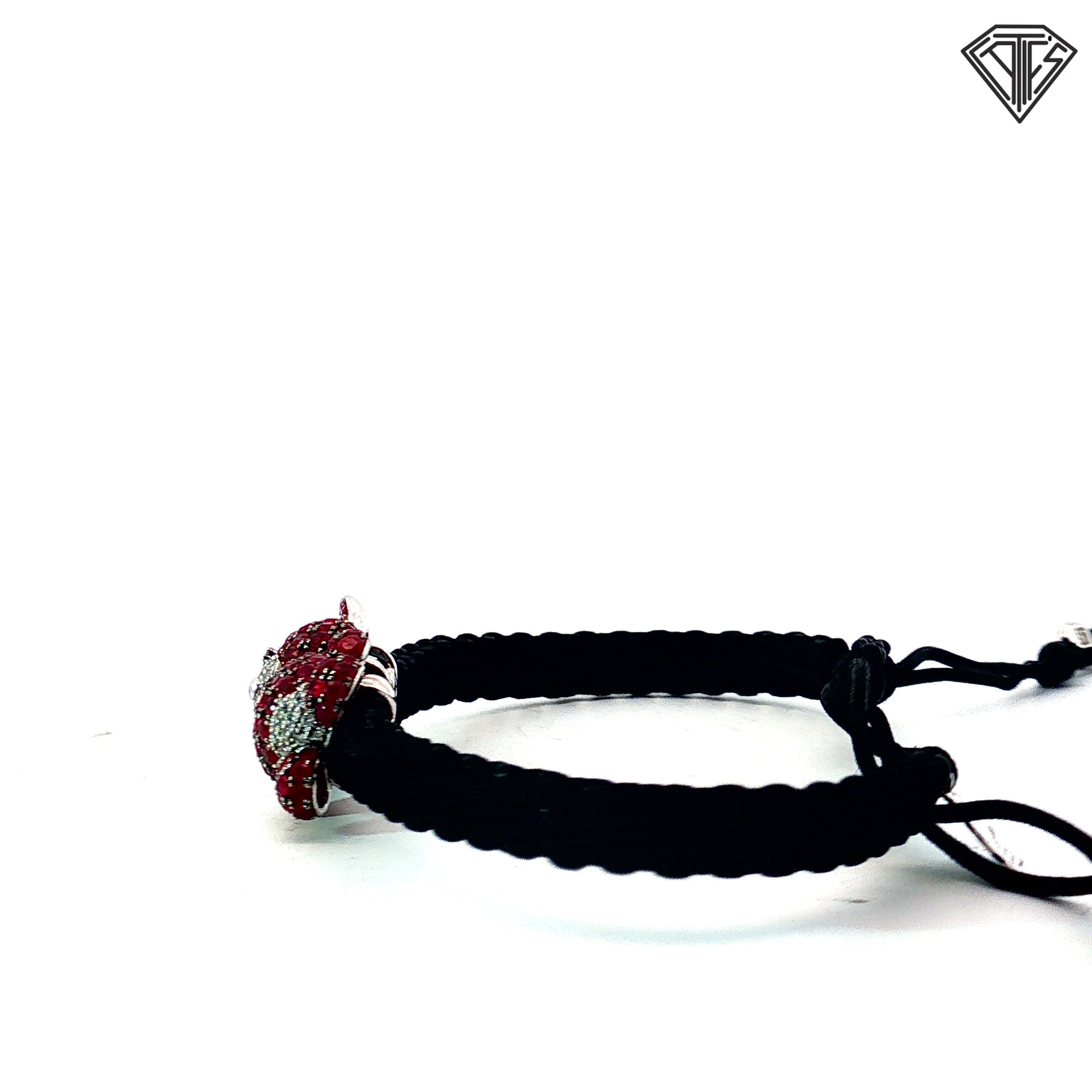 18k White Gold  Round Ruby and Round Diamond Teddy Bear Cord Bracelet Design By Pippo Perez