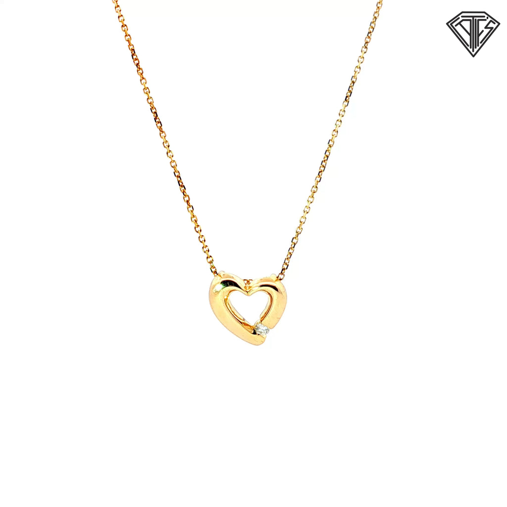 14k Yellow Gold .05ct F VS2 Round Diamond Open Heart Pendant 3.6 gram