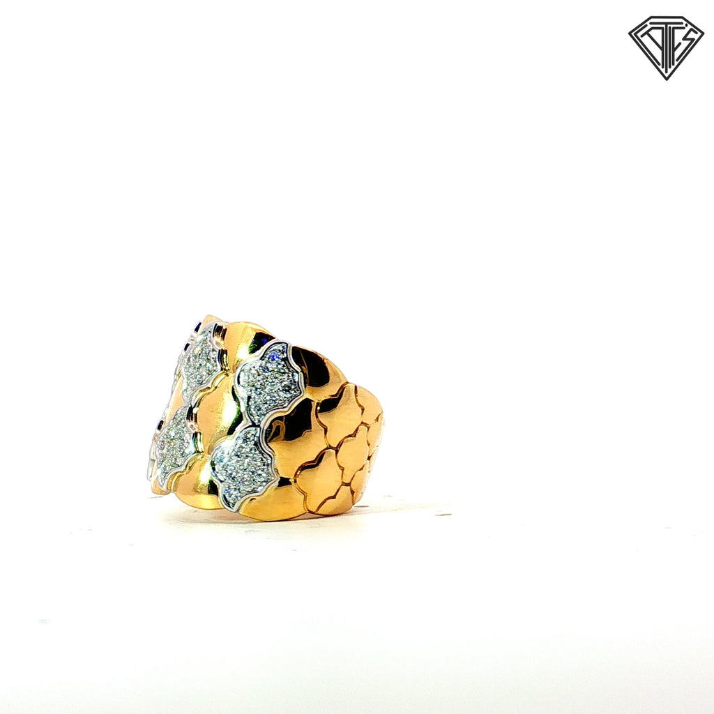 18k Two Tone .72ct G SI1 Round Diamond Wide Band Size 7.5