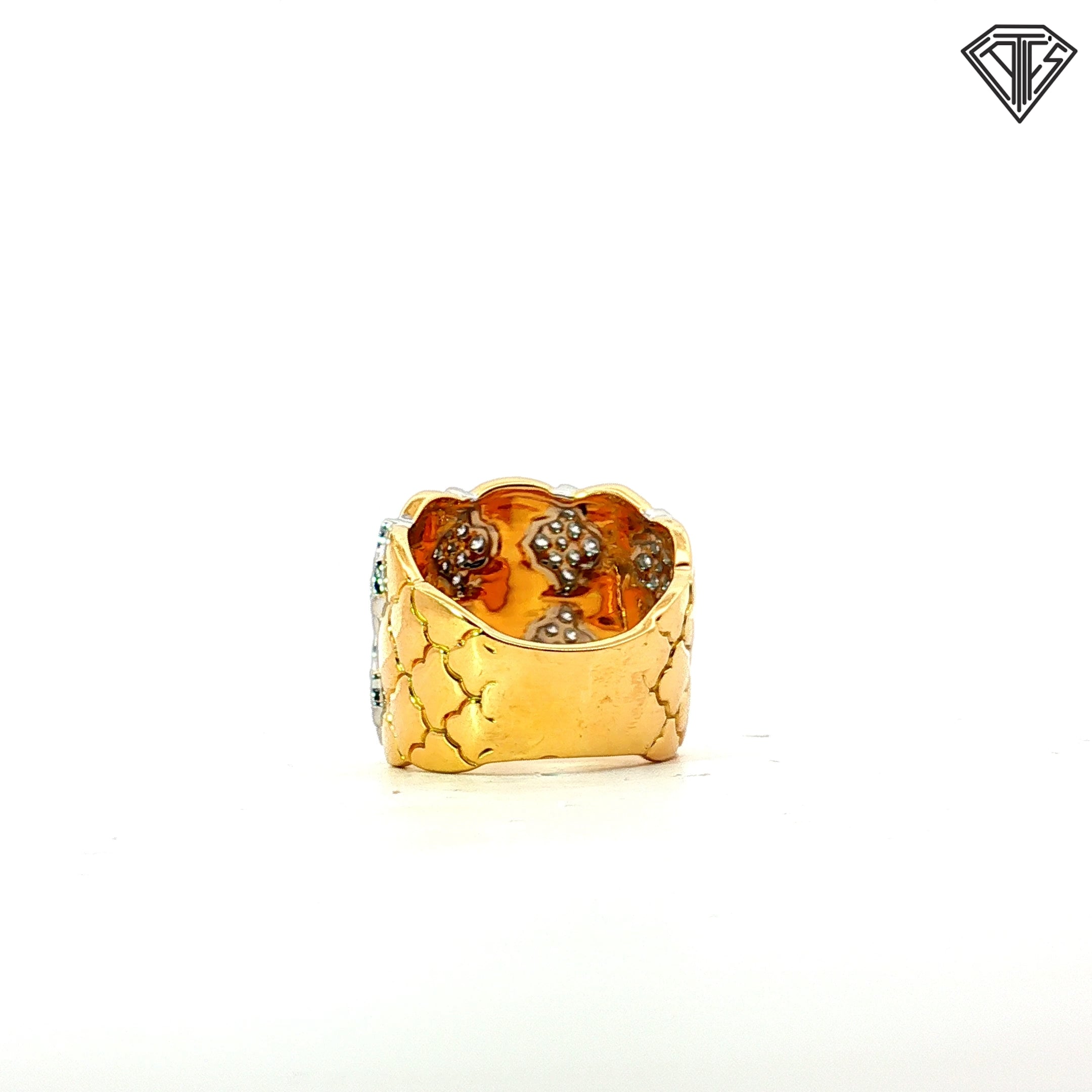 18k Two Tone .72ct G SI1 Round Diamond Wide Band Size 7.5