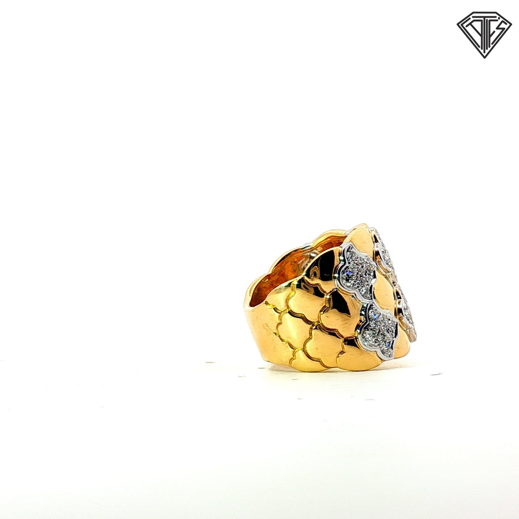 18k Two Tone .72ct G SI1 Round Diamond Wide Band Size 7.5