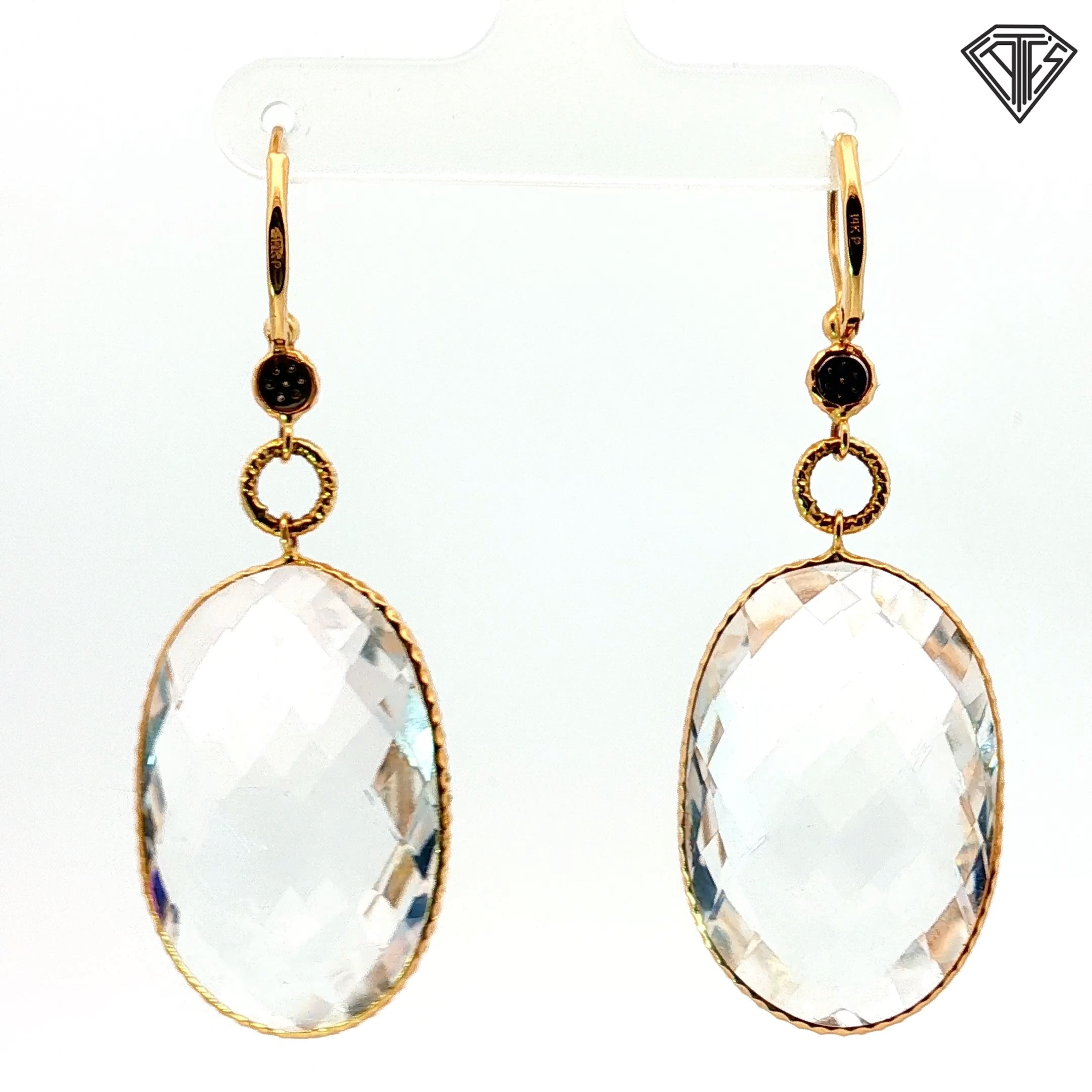 14k Yellow Gold Rock Chrystal Necklace / .10ct G SI1 Round Diamond with Rock Chrystal Earrings Set