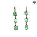 18k Yellow Gold 3.50ct Emerald Shape Emerald Dangle Earrings