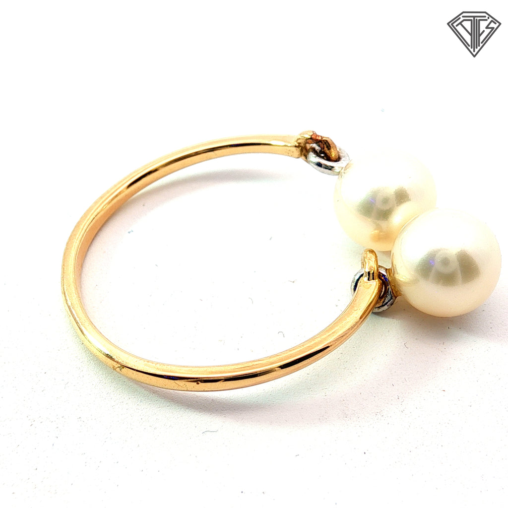 14k Yellow Gold (2) Fresh Water Pearls 7mm Open Ring Size 7.5