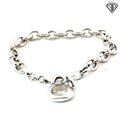 14k White Gold Open Link Bracelet with a Happy Diamond Heart Charm 8x10mm 8"inch