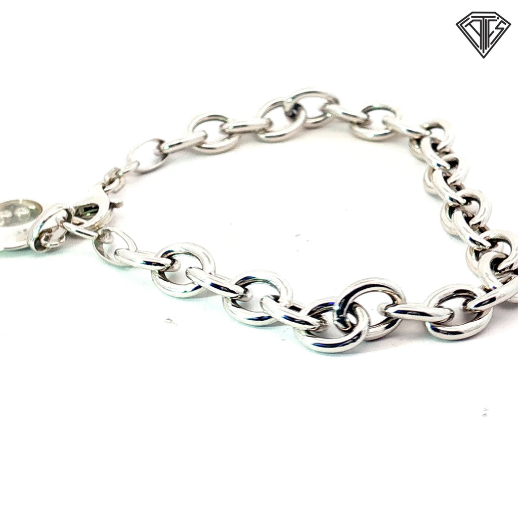 14k White Gold Open Link Bracelet with a Happy Diamond Heart Charm 8x10mm 8"inch