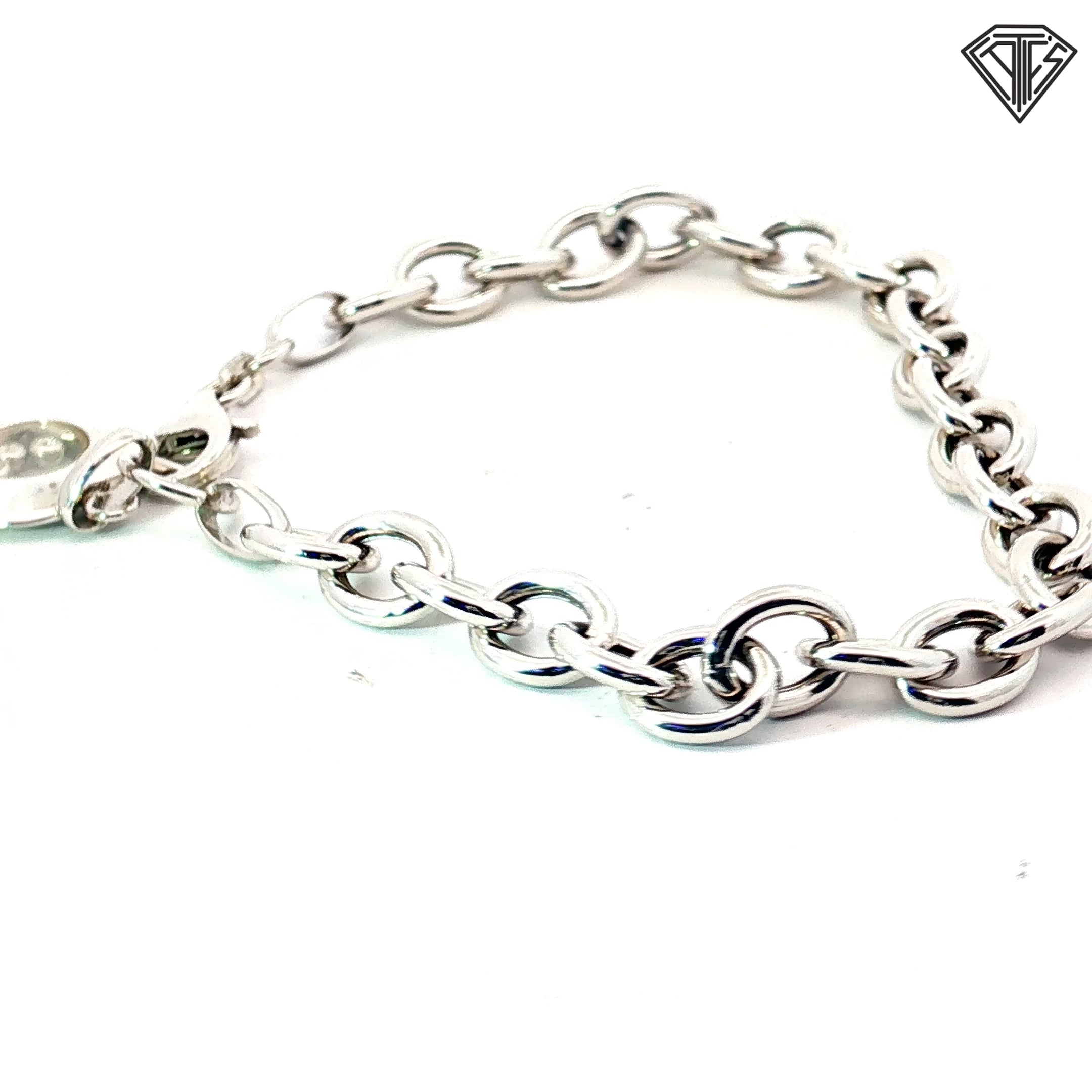 14k White Gold Open Link Bracelet with a Happy Diamond Heart Charm 8x10mm 8"inch
