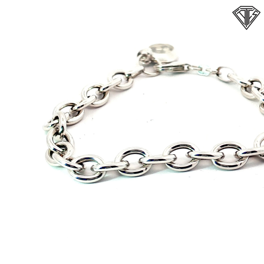 14k White Gold Open Link Bracelet with a Happy Diamond Heart Charm 8x10mm 8"inch