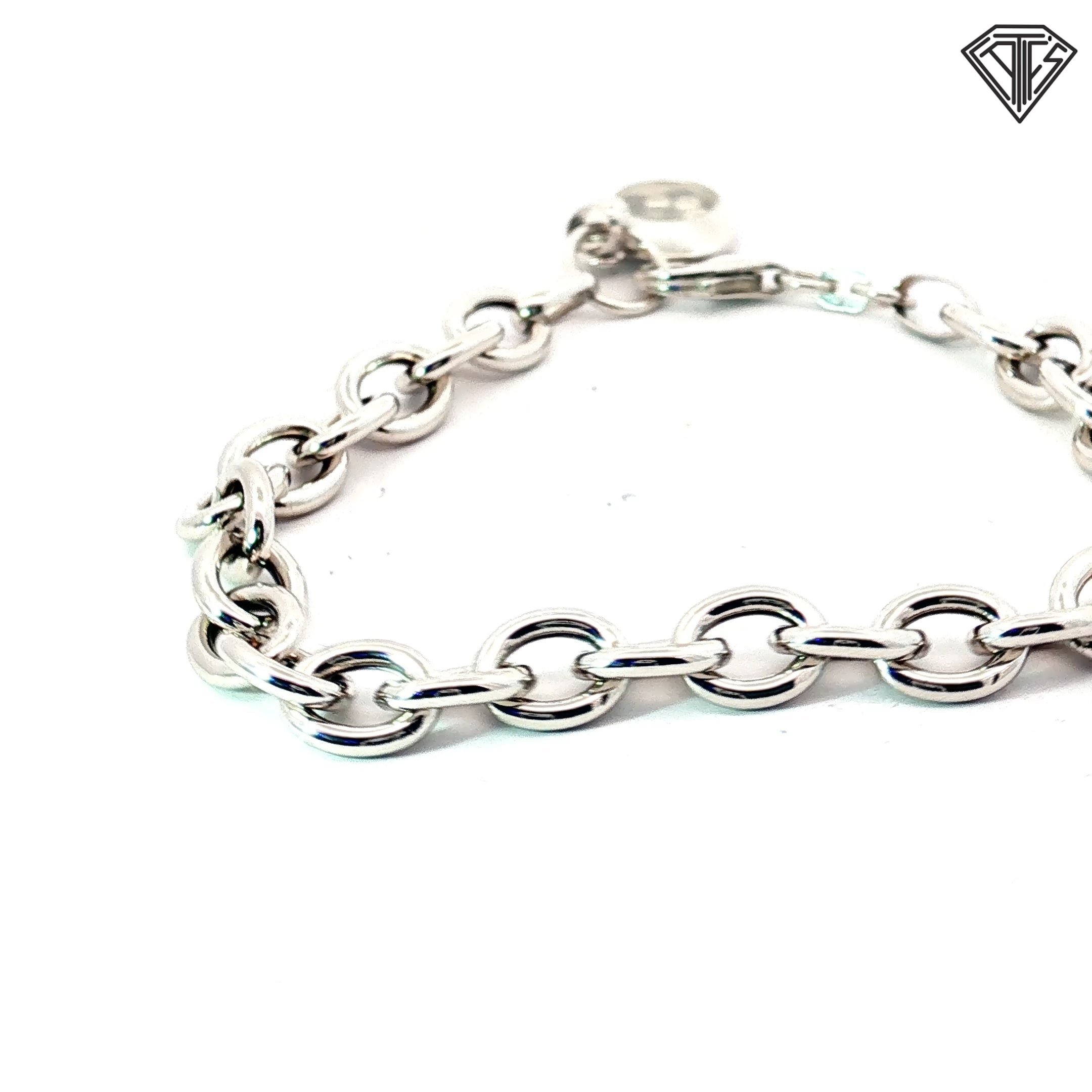 14k White Gold Open Link Bracelet with a Happy Diamond Heart Charm 8x10mm 8"inch