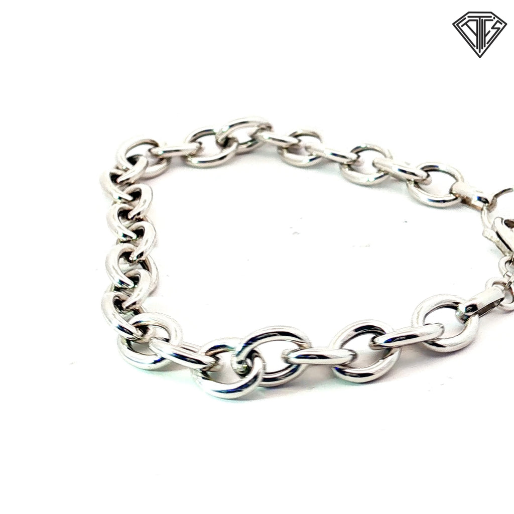 14k White Gold Open Link Bracelet with a Happy Diamond Heart Charm 8x10mm 8"inch
