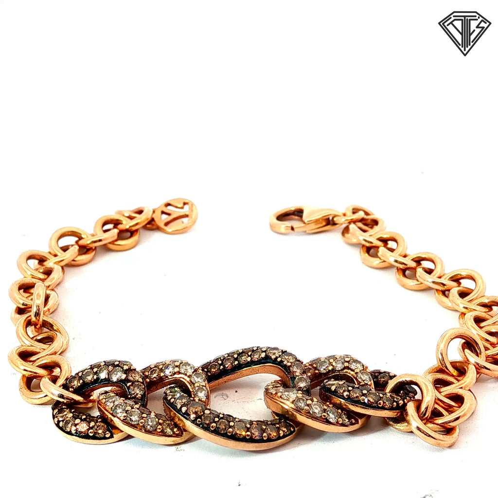 14k Rose Gold 1.50ct Chocolate Diamond Pave Link Bracelet 16.79 gram  7"inch