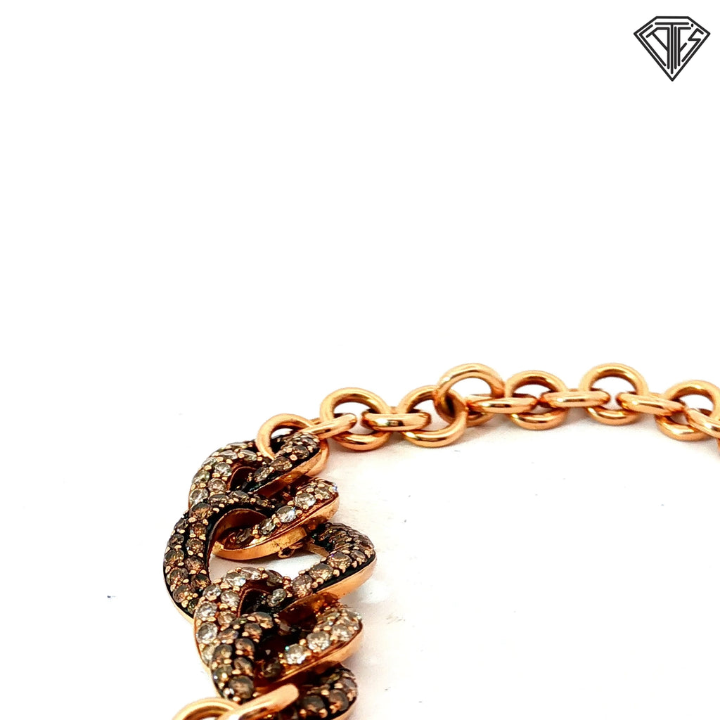 14k Rose Gold 1.50ct Chocolate Diamond Pave Link Bracelet 16.79 gram  7"inch
