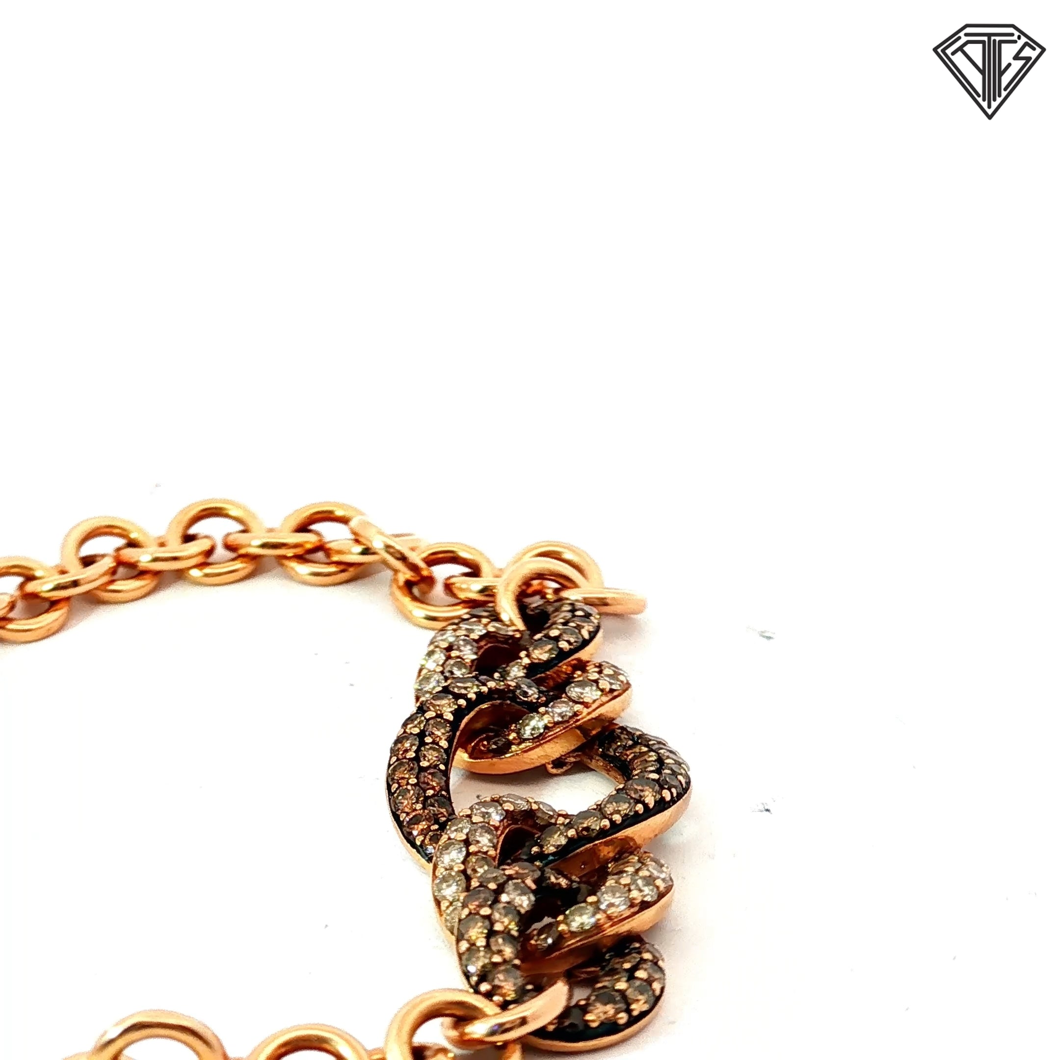 14k Rose Gold 1.50ct Chocolate Diamond Pave Link Bracelet 16.79 gram  7"inch