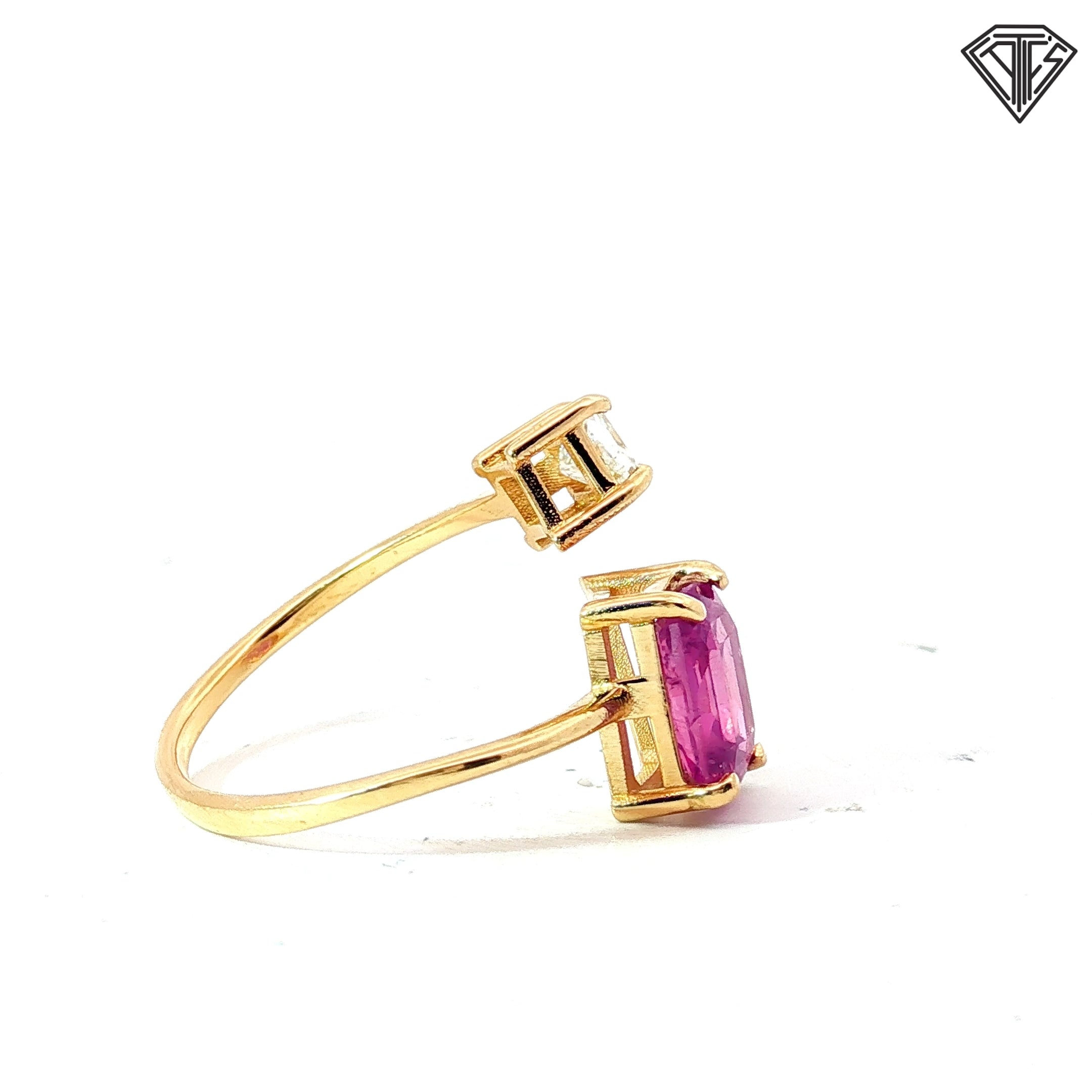 14k Yellow Gold 2.00ct Emerald Cut Pink Sapphire/ .25ct I SI1 Princess Cut Diamond Toi et Moi Ring Size 6