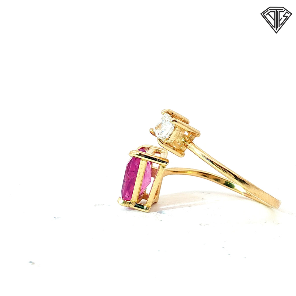 14k Yellow Gold 2.00ct Emerald Cut Pink Sapphire/ .25ct I SI1 Princess Cut Diamond Toi et Moi Ring Size 6