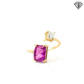 14k Yellow Gold 2.00ct Emerald Cut Pink Sapphire/ .25ct I SI1 Princess Cut Diamond Toi et Moi Ring Size 6