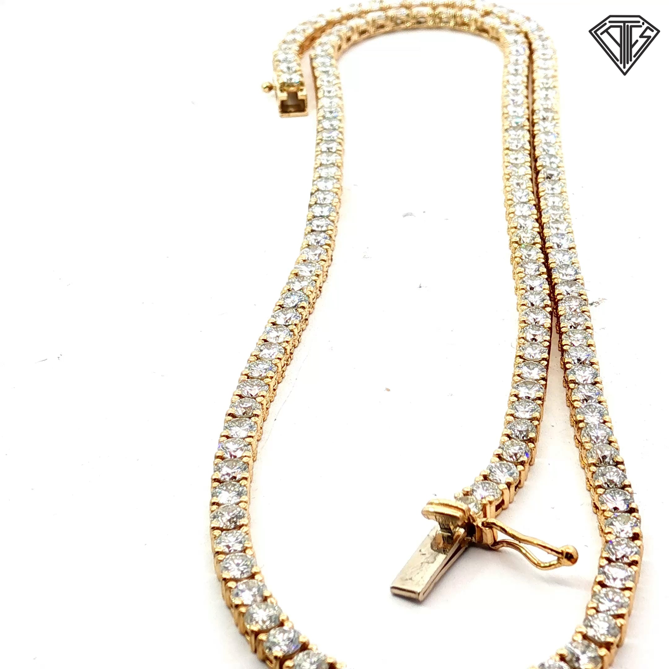 14k Yellow Gold 15.06ct G VS2/ SI1 Round Diamond Tennis Necklace 18"inch