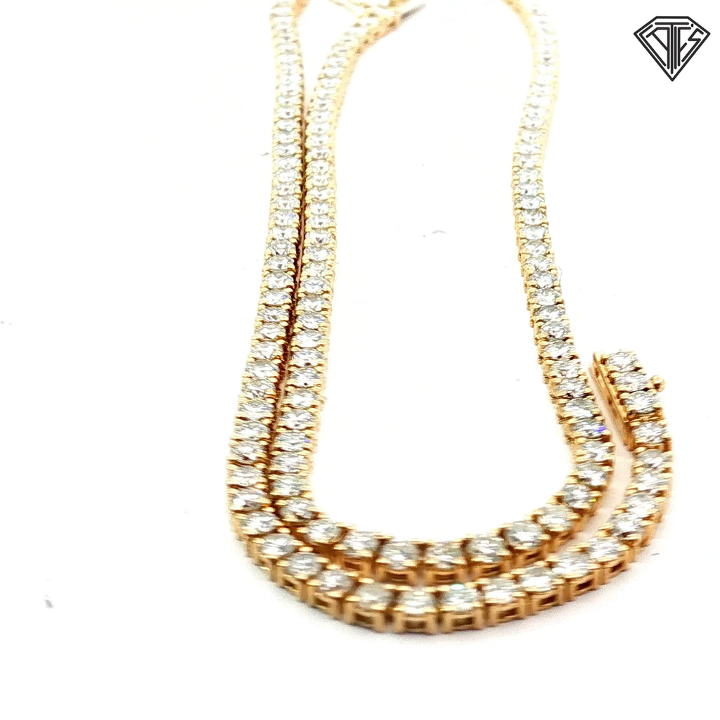 14k Yellow Gold 15.06ct G VS2/ SI1 Round Diamond Tennis Necklace 18"inch