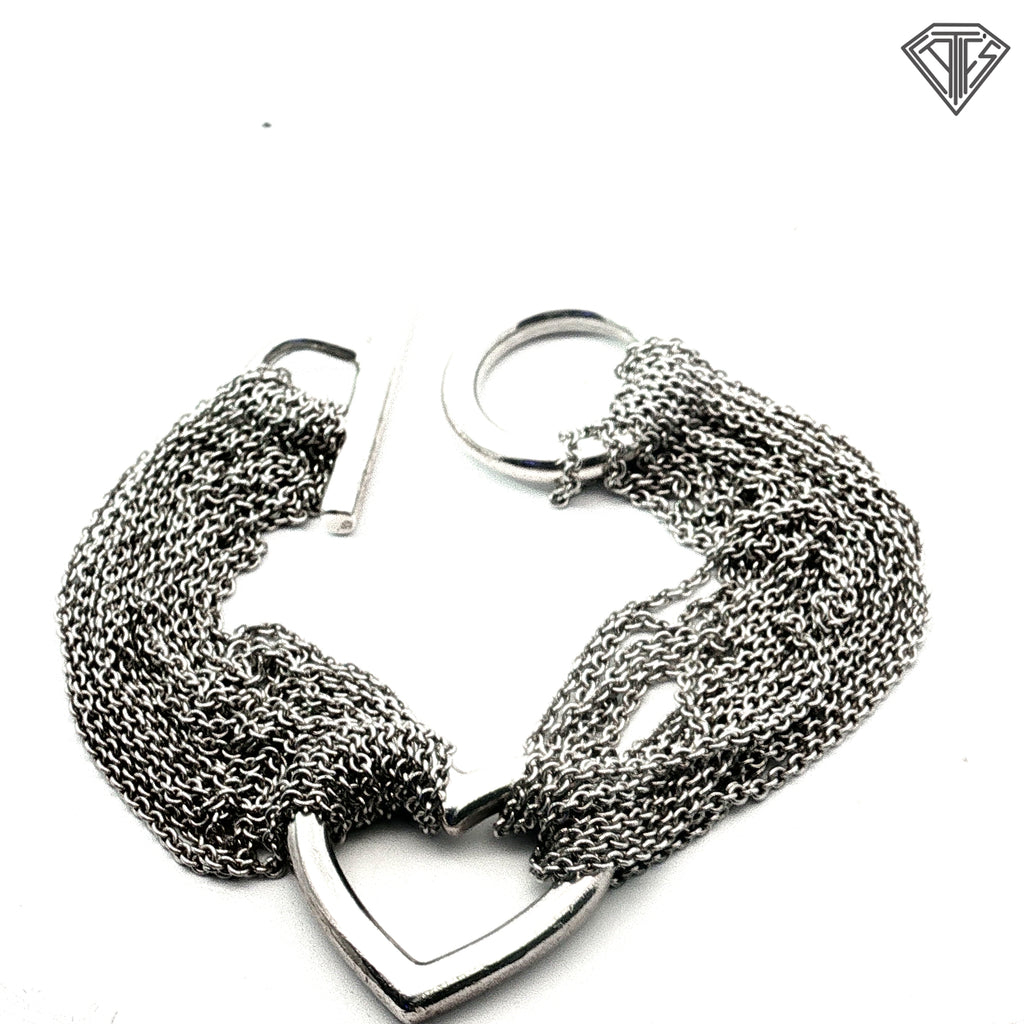 Pre-Loved Tiffany & Co. Open Heart Multi Strand Toggie Sterling Silver Bracelet 7"inch