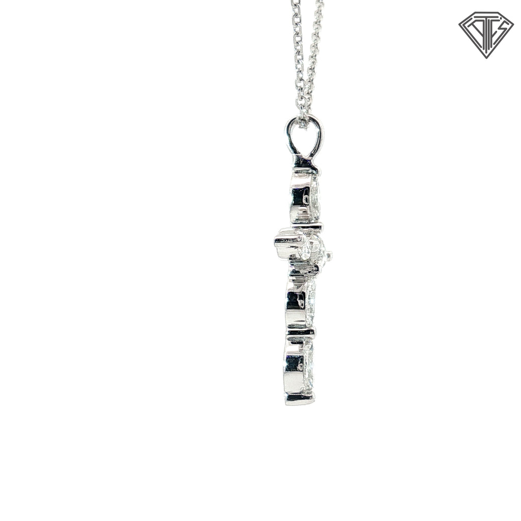 14k White Gold 1.00ct F VS2 /SI1 Marquise/ Round Diamond Cross Pendant 1 x 1/2" 18"inch