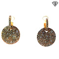 18k Yellow Gold 3.00ct Chocolate and White Round Diamond Disc Pave Drop Earrings 3/4"
