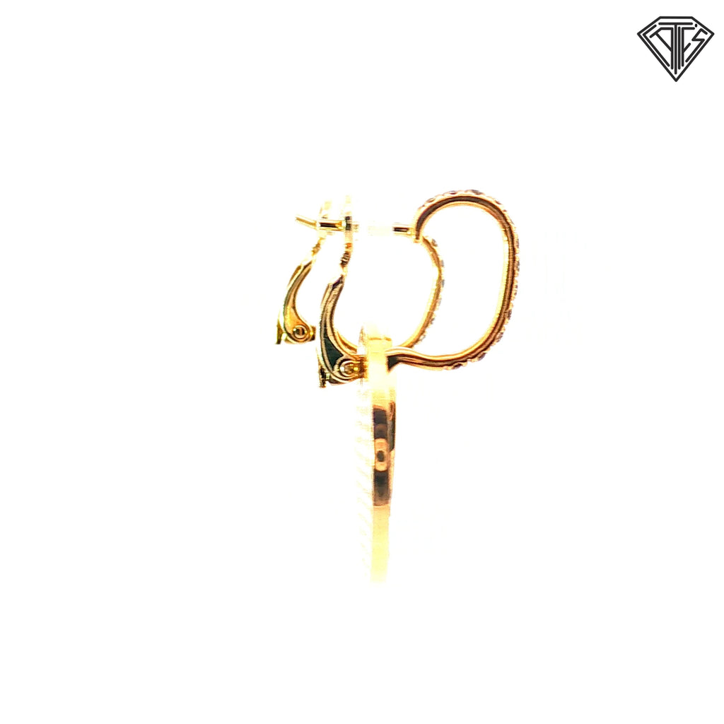 18k Yellow Gold 3.00ct Chocolate and White Round Diamond Disc Pave Drop Earrings 3/4"