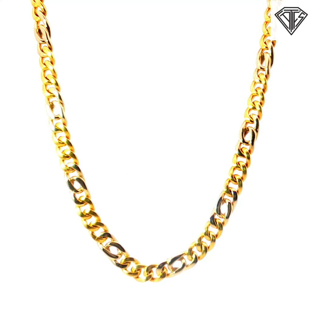 18k Two Tone Curb Link Chain Italian SuperOro 57.00 gram 22"inch Marked 1231VI (Italian Factory Code)