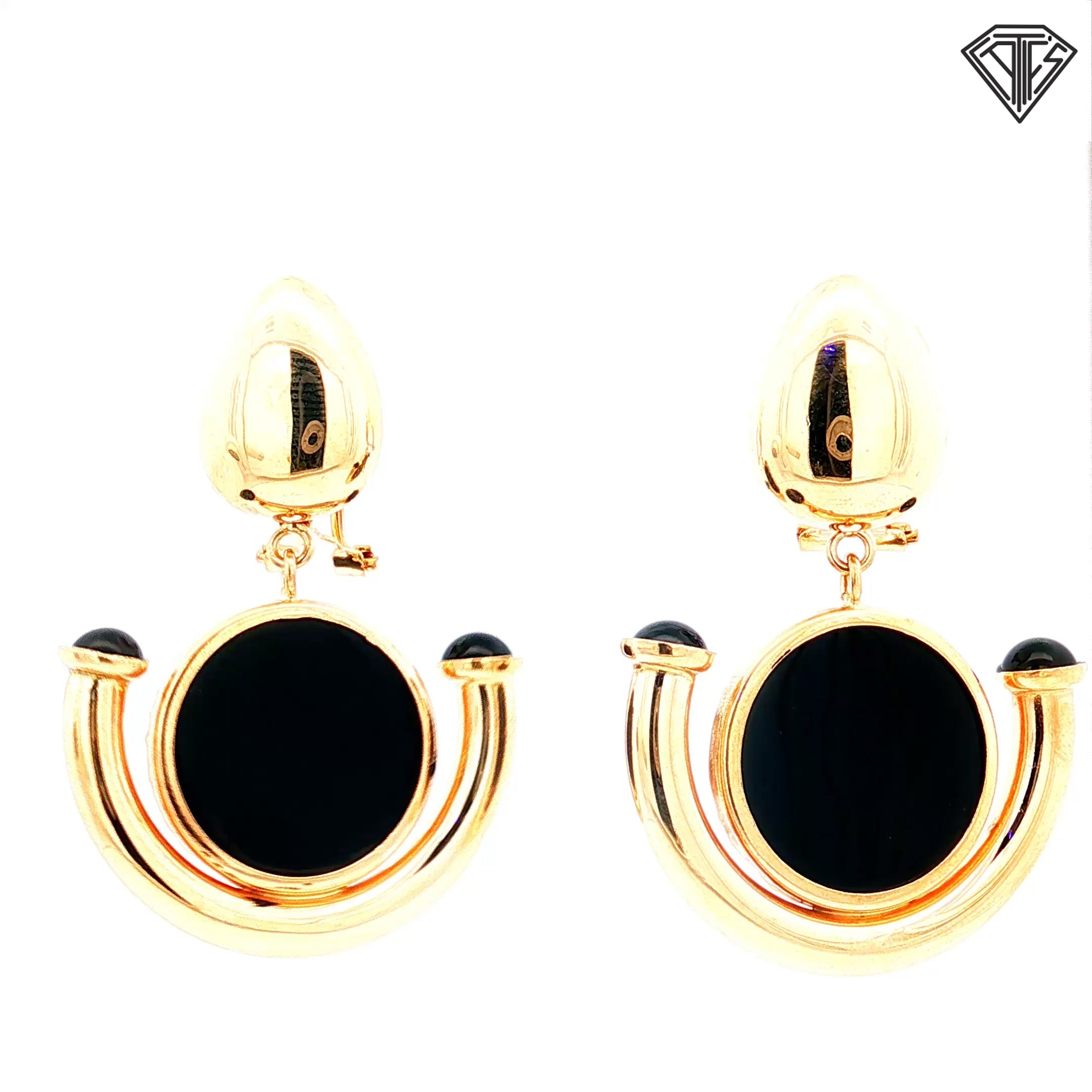 14k Yellow Gold Onyx Drop Earrings with Lever Back Posts 11.2 gram