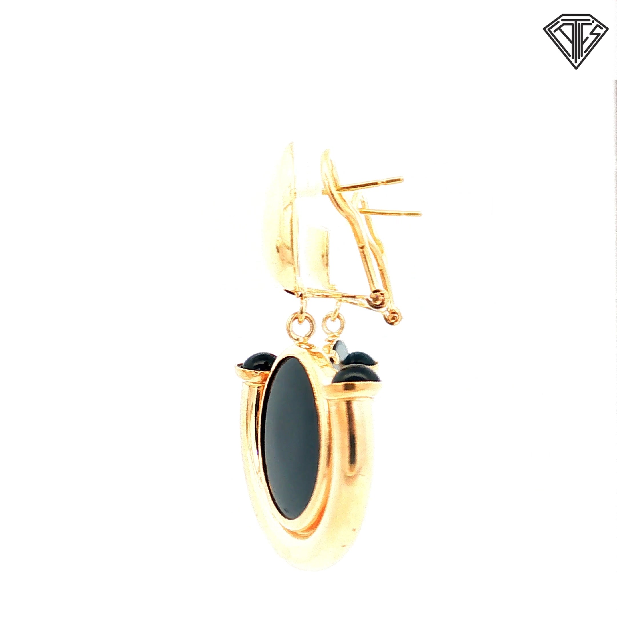 14k Yellow Gold Onyx Drop Earrings with Lever Back Posts 11.2 gram