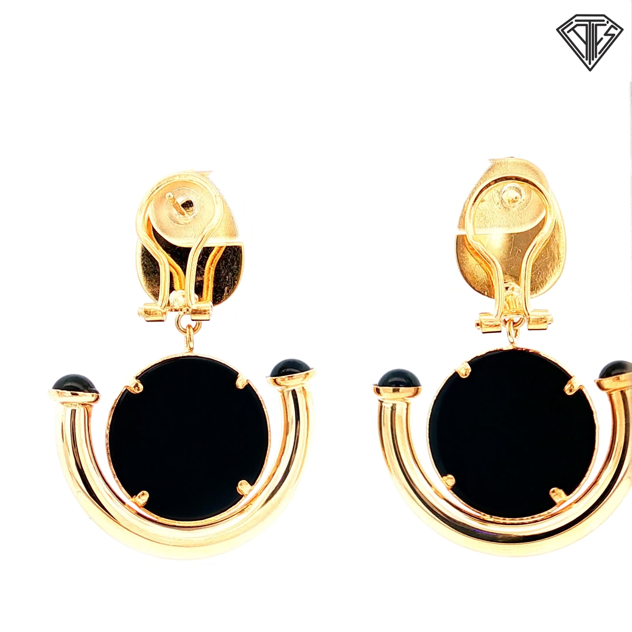 14k Yellow Gold Onyx Drop Earrings with Lever Back Posts 11.2 gram